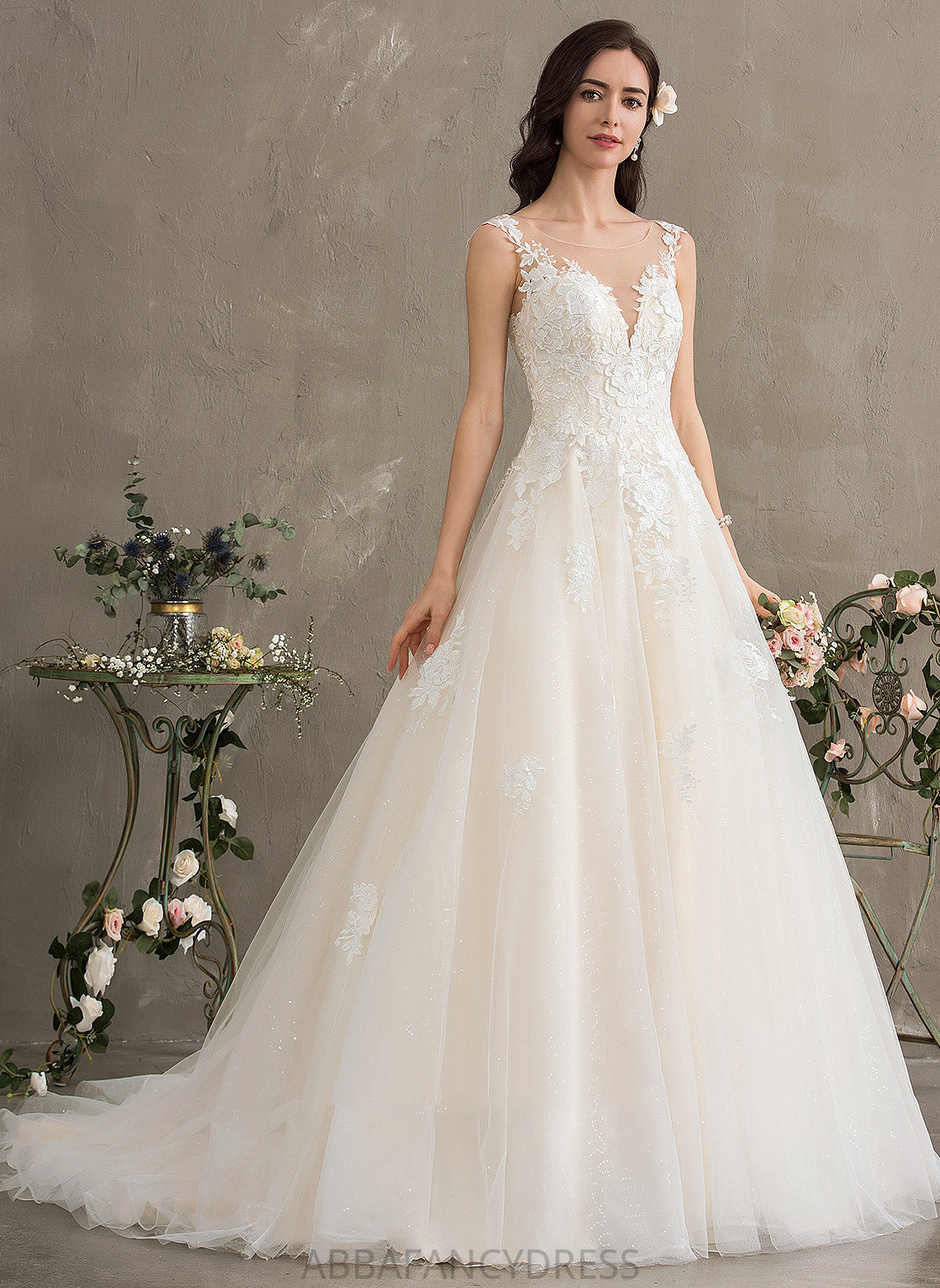 Tulle Dress Court Kiersten Wedding Illusion Wedding Dresses Ball-Gown/Princess Train