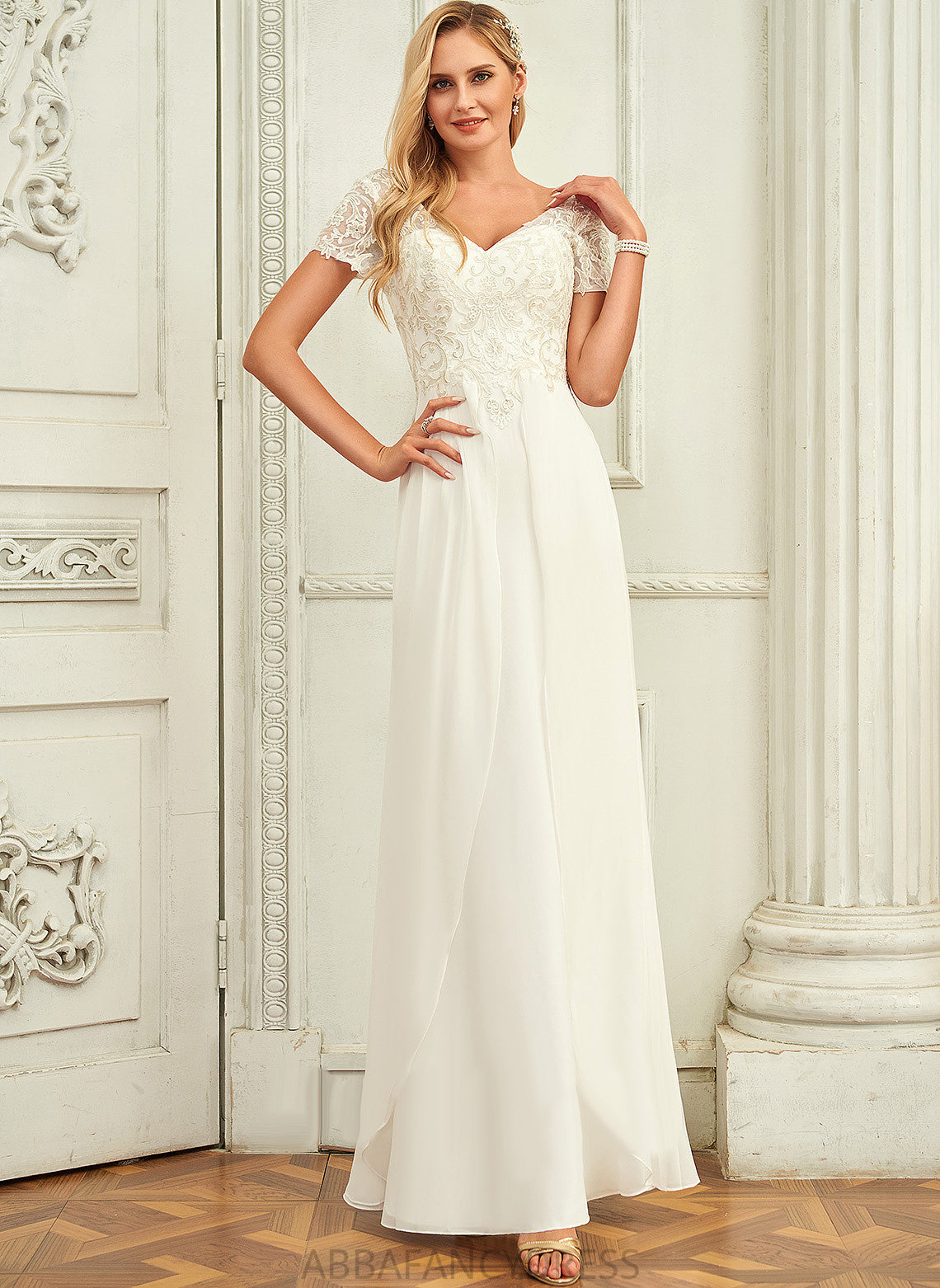 A-Line Floor-Length Wedding Dresses Dress Wedding V-neck Chiffon Jaelynn