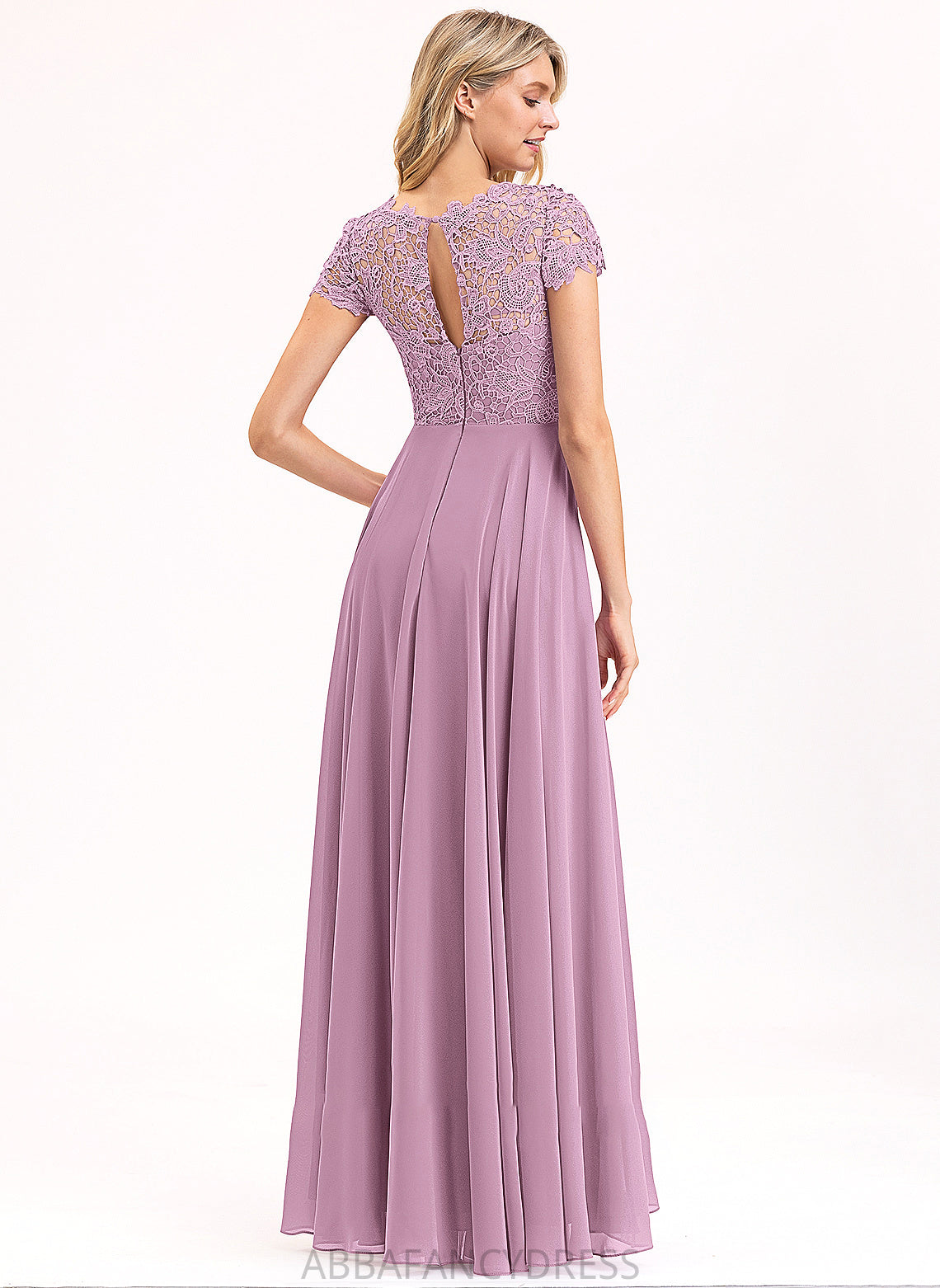 A-Line Chiffon Mercedes Scoop With Floor-Length Neck Prom Dresses Lace Pockets