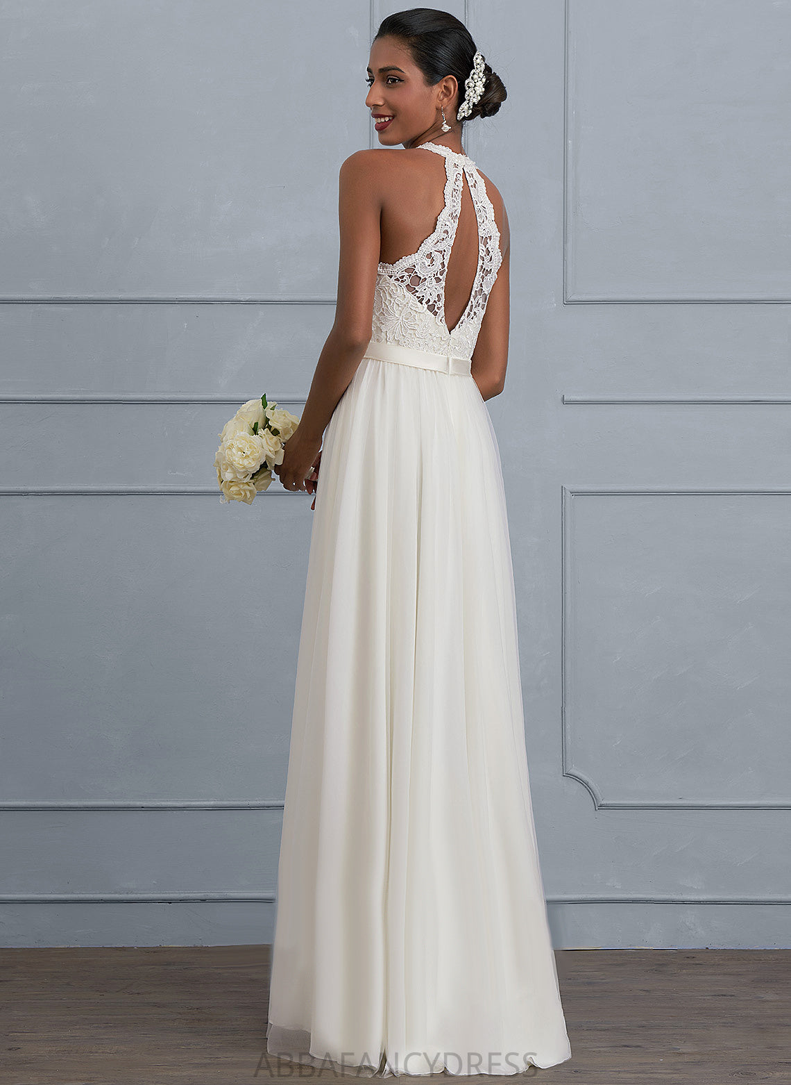 Makenzie Tulle Wedding Wedding Dresses Dress Scoop Charmeuse A-Line Lace Neck Floor-Length