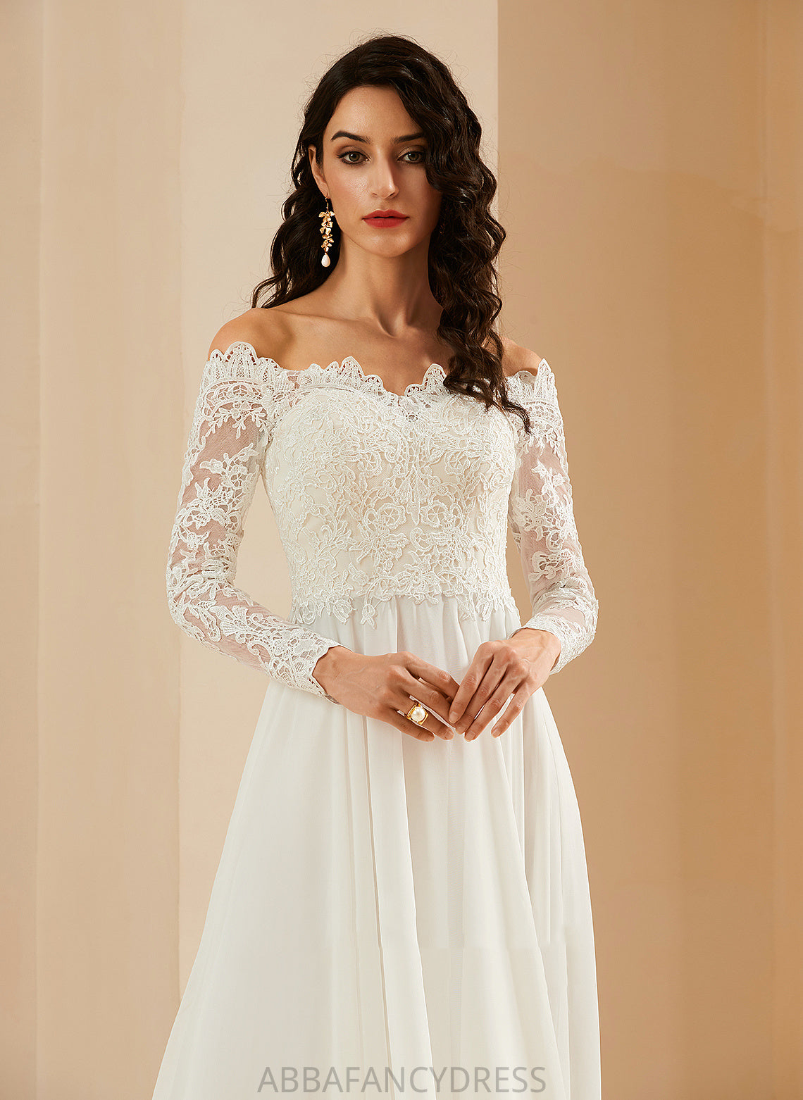 Train Wedding Dresses Wedding Lace Off-the-Shoulder Dress With A-Line Chiffon Maisie Sweep