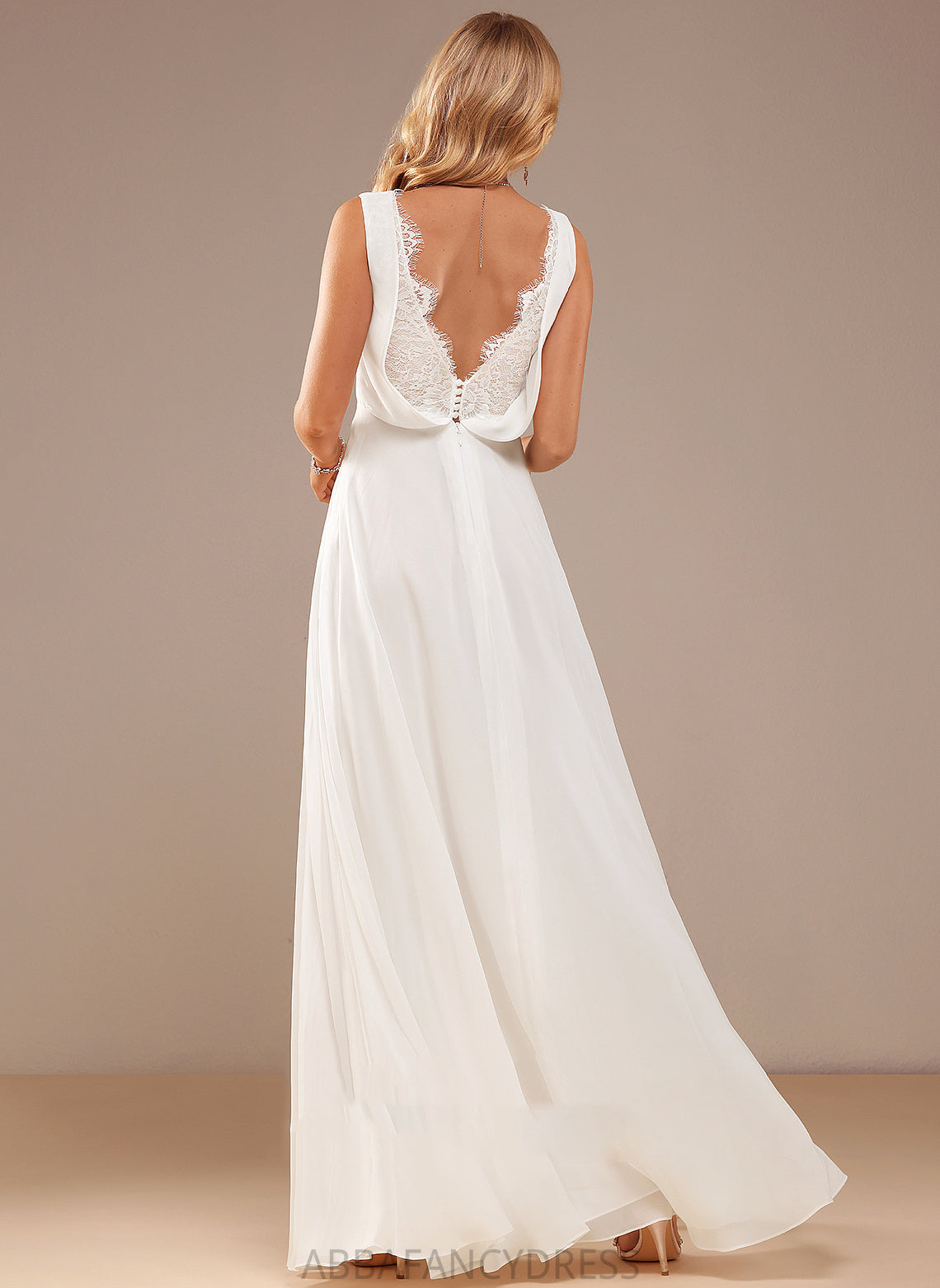 Lace V-neck Floor-Length With Wedding Payton Chiffon Dress A-Line Wedding Dresses