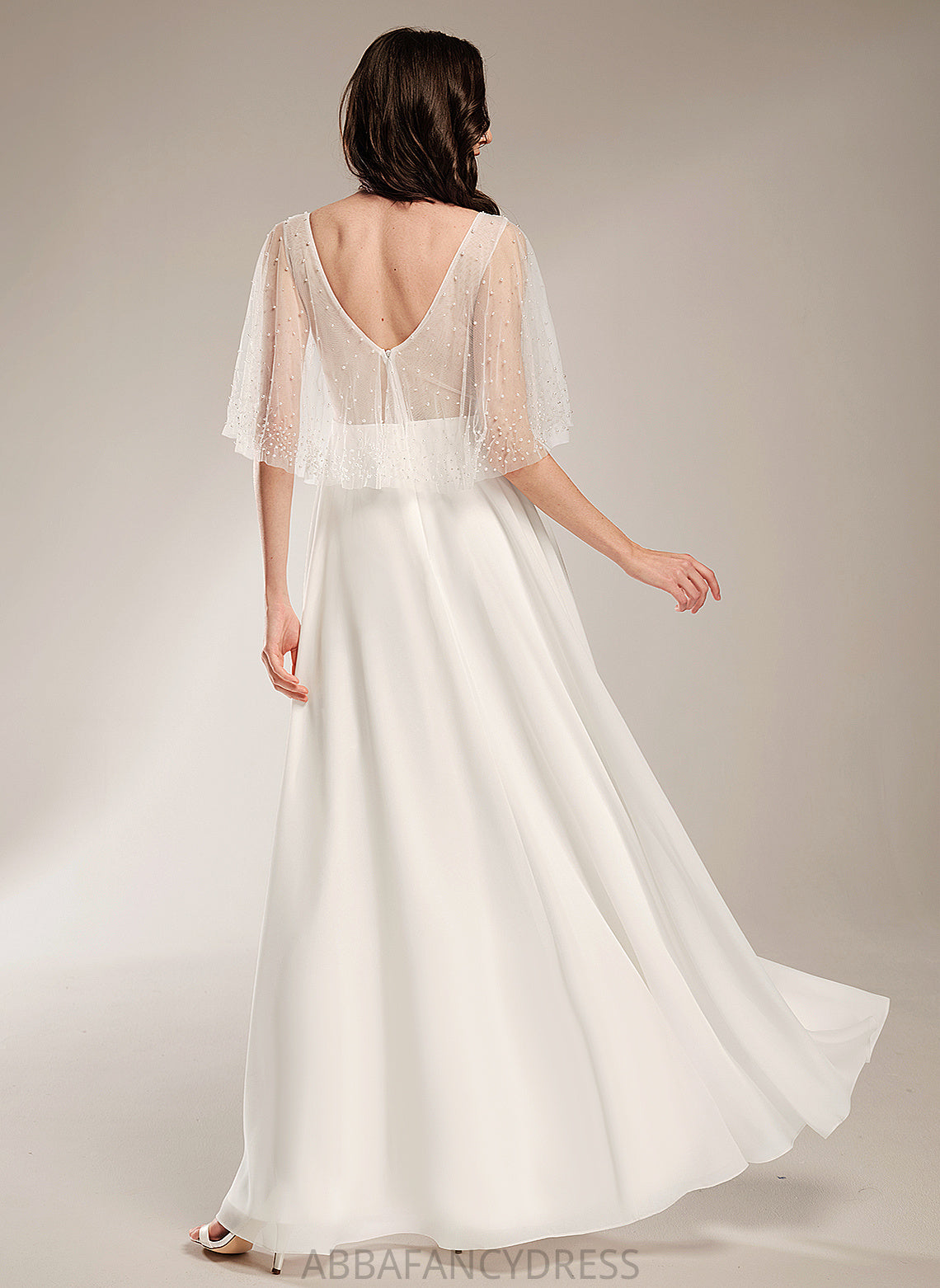 A-Line Dress Wedding Dresses Ximena Chiffon Floor-Length Wedding Beading V-neck With