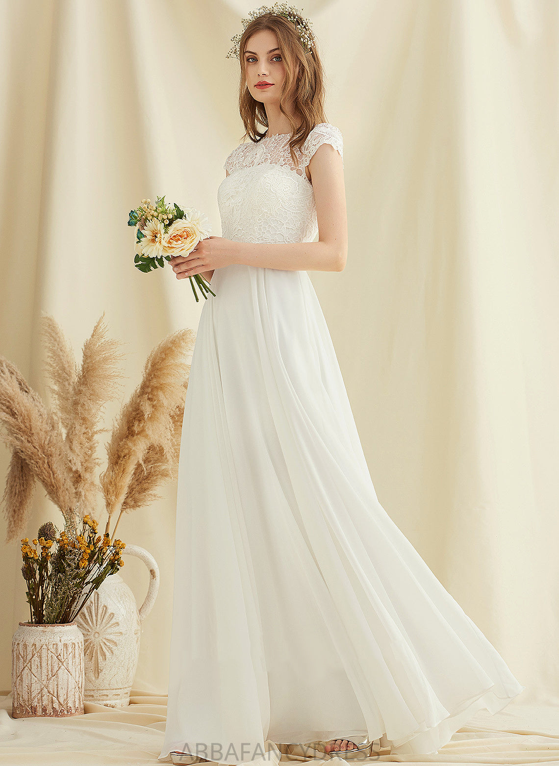 Wedding Lace Scoop Wedding Dresses A-Line Chiffon Floor-Length Delilah Dress