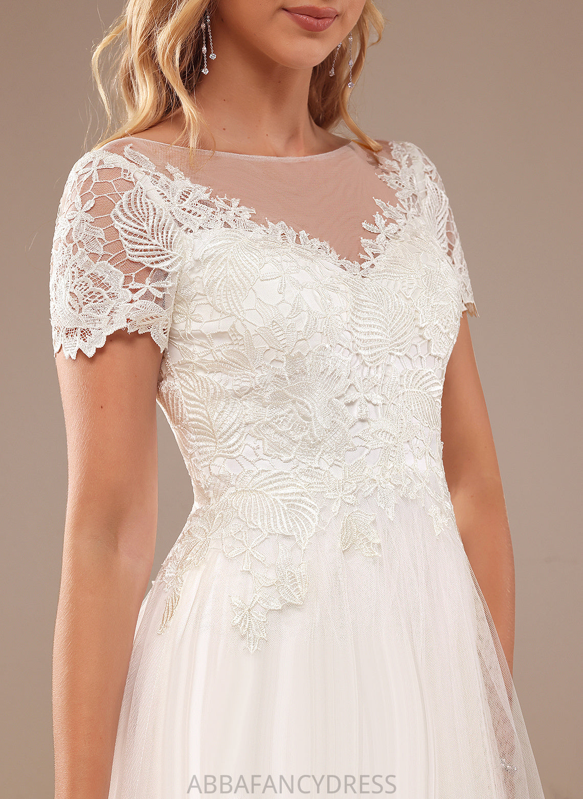 Wedding With Lace Dress A-Line Tulle Scoop Mila Wedding Dresses Neck Lace Floor-Length