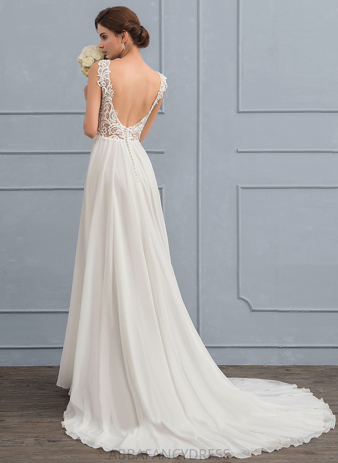 Wedding Dresses A-Line V-neck Lace Aylin Train Chiffon Wedding Dress Court