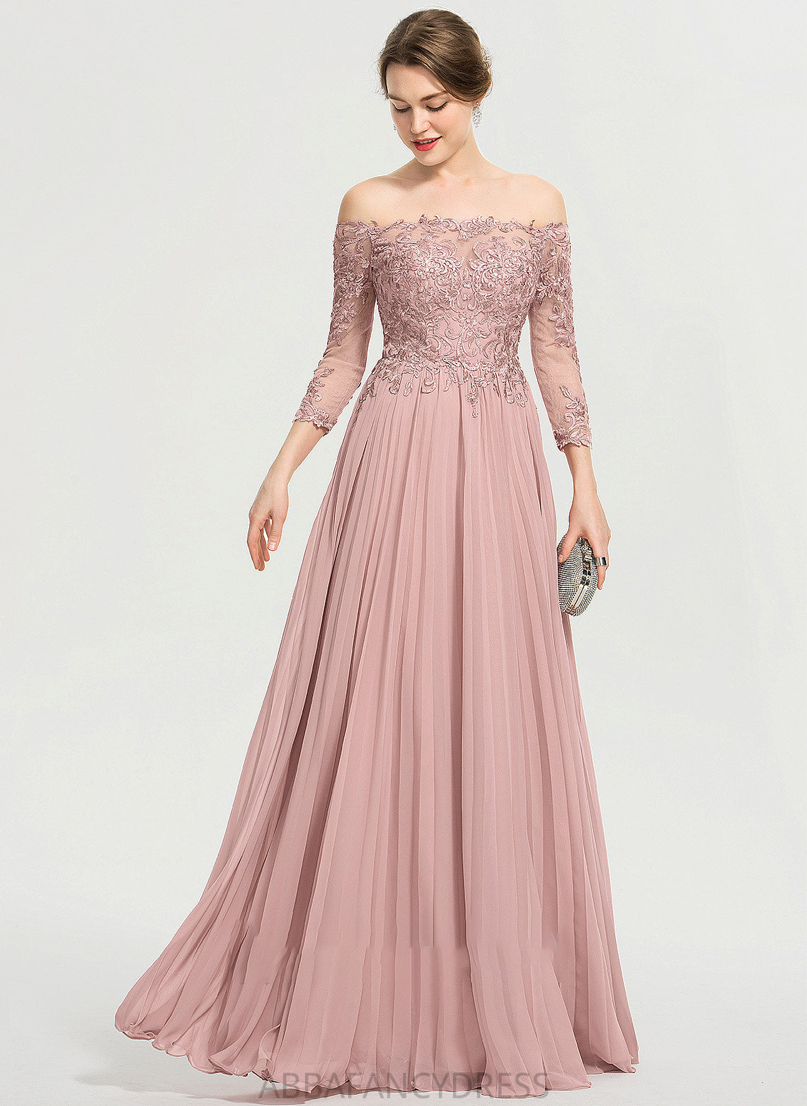 Ball-Gown/Princess Sequins Off-the-Shoulder Pleated Melanie With Floor-Length Chiffon Prom Dresses