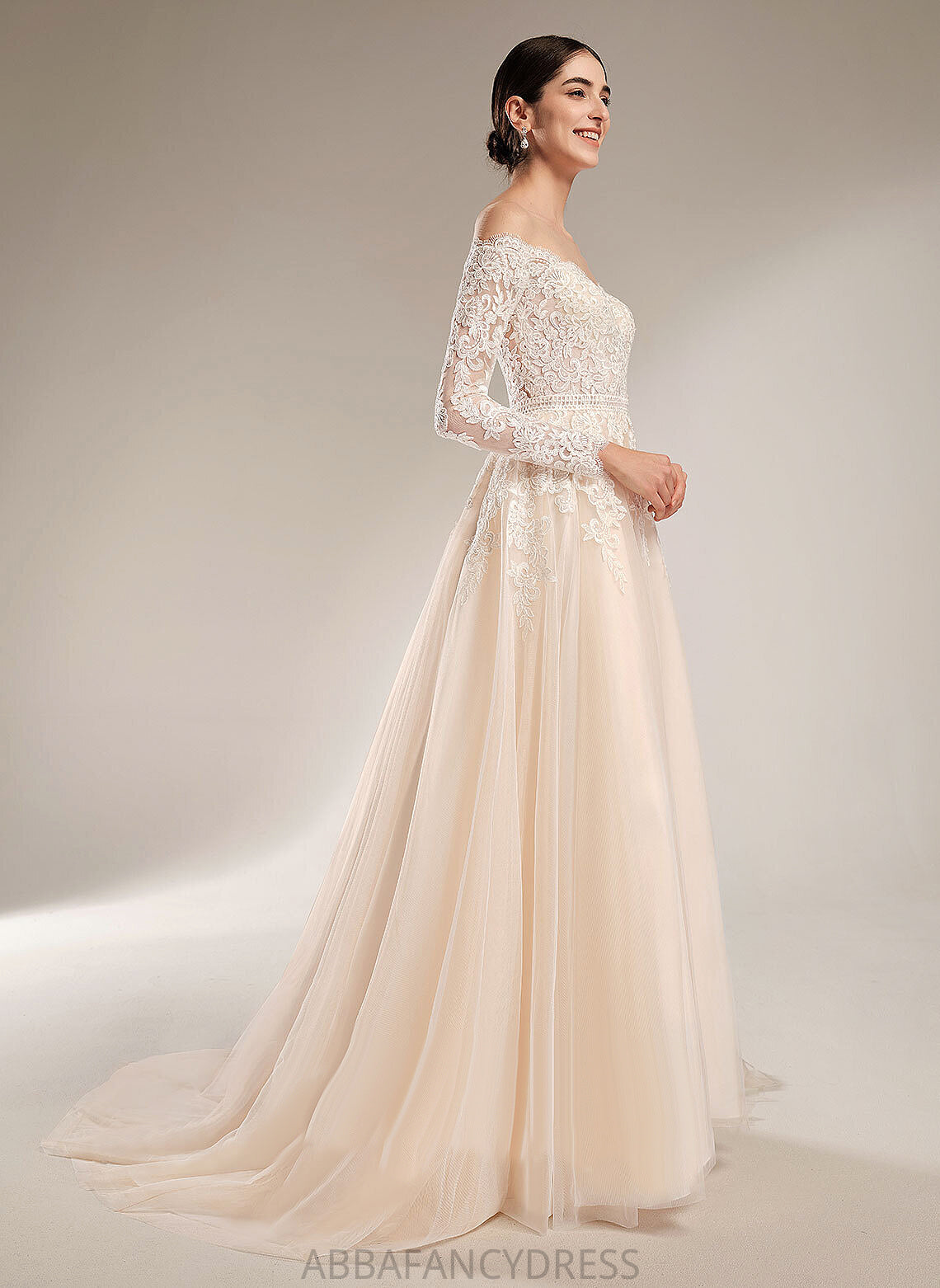 Wedding Dresses Lace Sequins Illusion With Chapel Train Tulle Ball-Gown/Princess Dress Cornelia Wedding