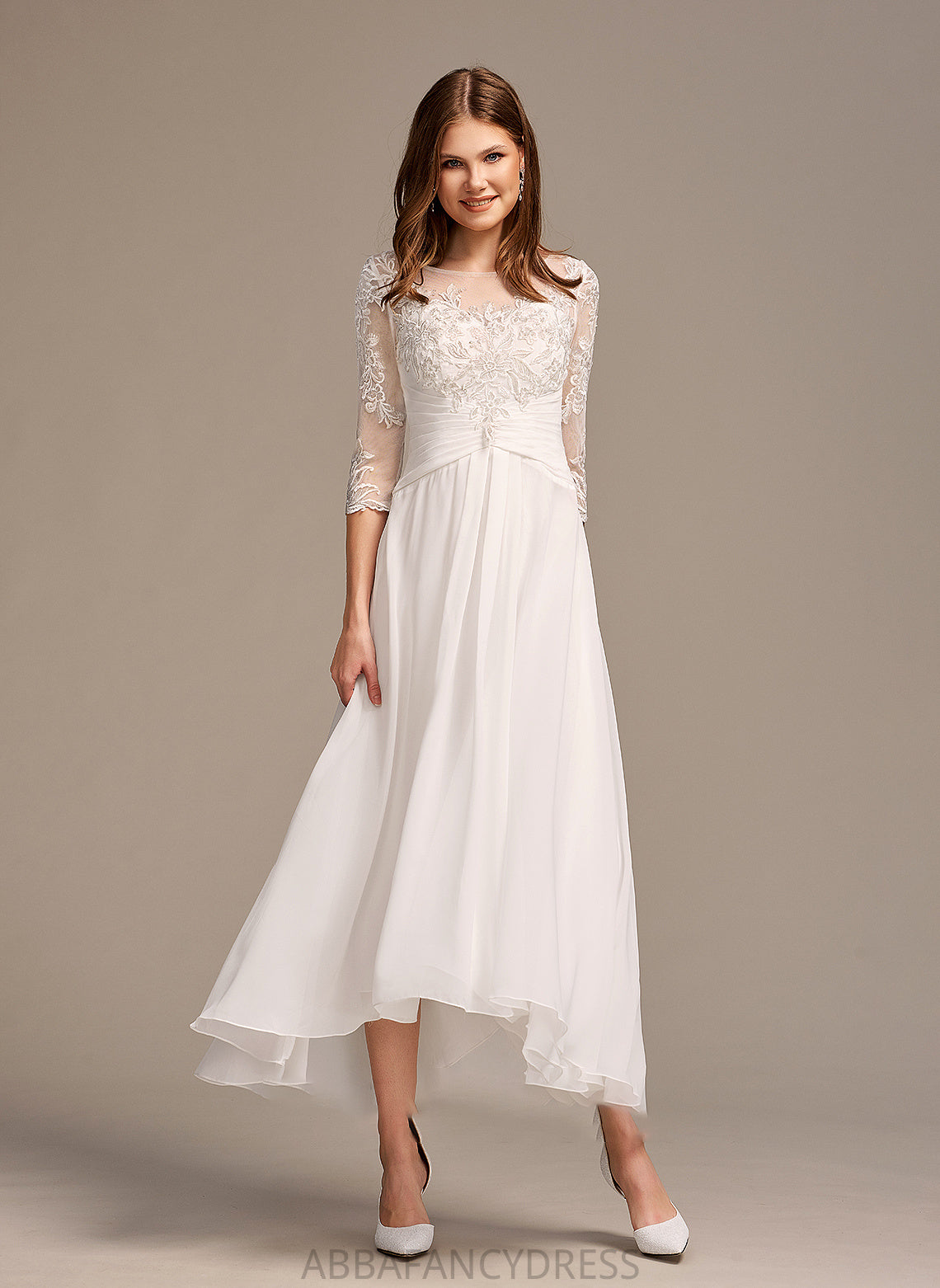 Mavis Lace Dress With A-Line Wedding Illusion Wedding Dresses Asymmetrical