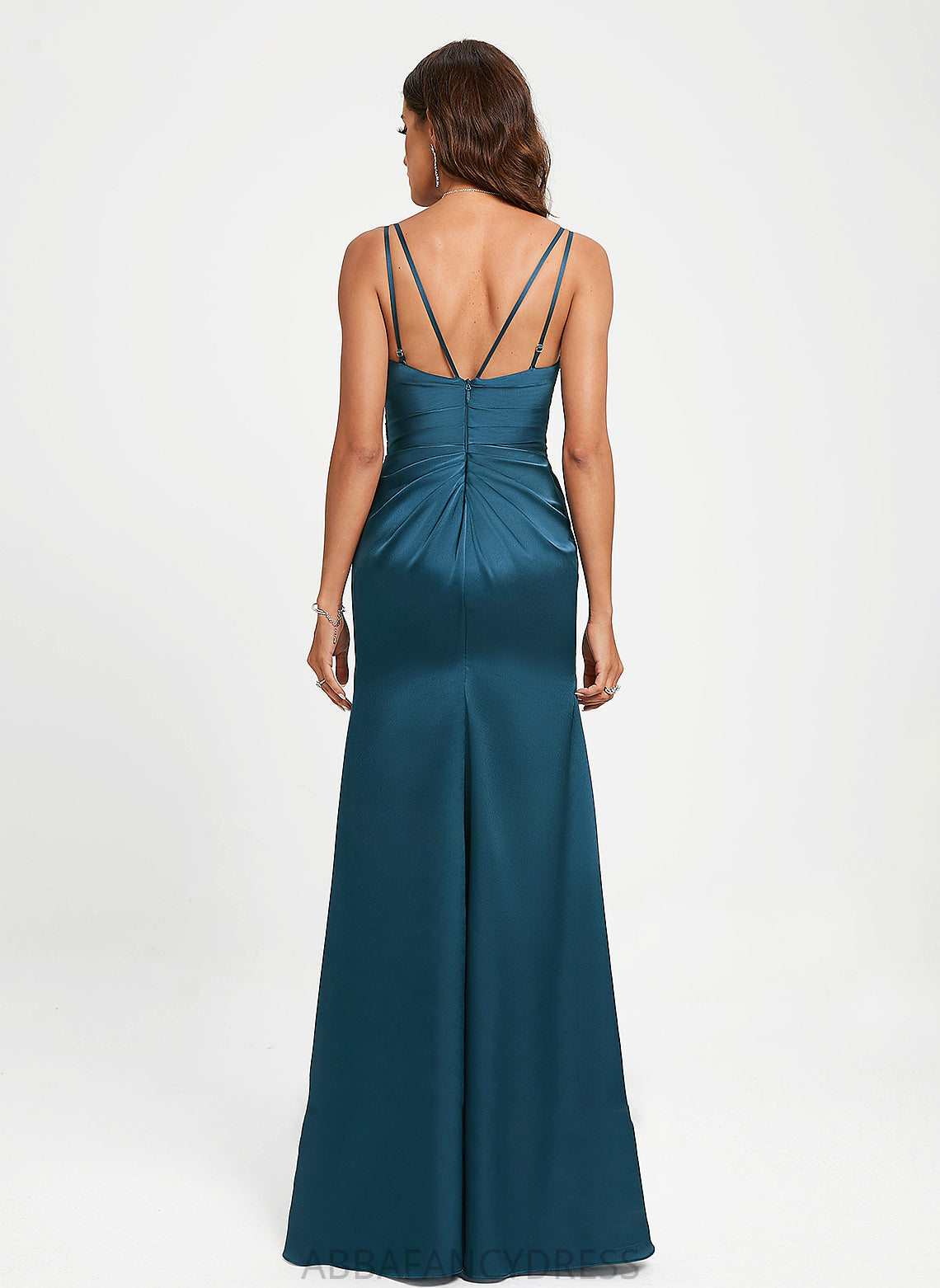 Riley Prom Dresses V-neck With Satin Pleated Sheath/Column Floor-Length