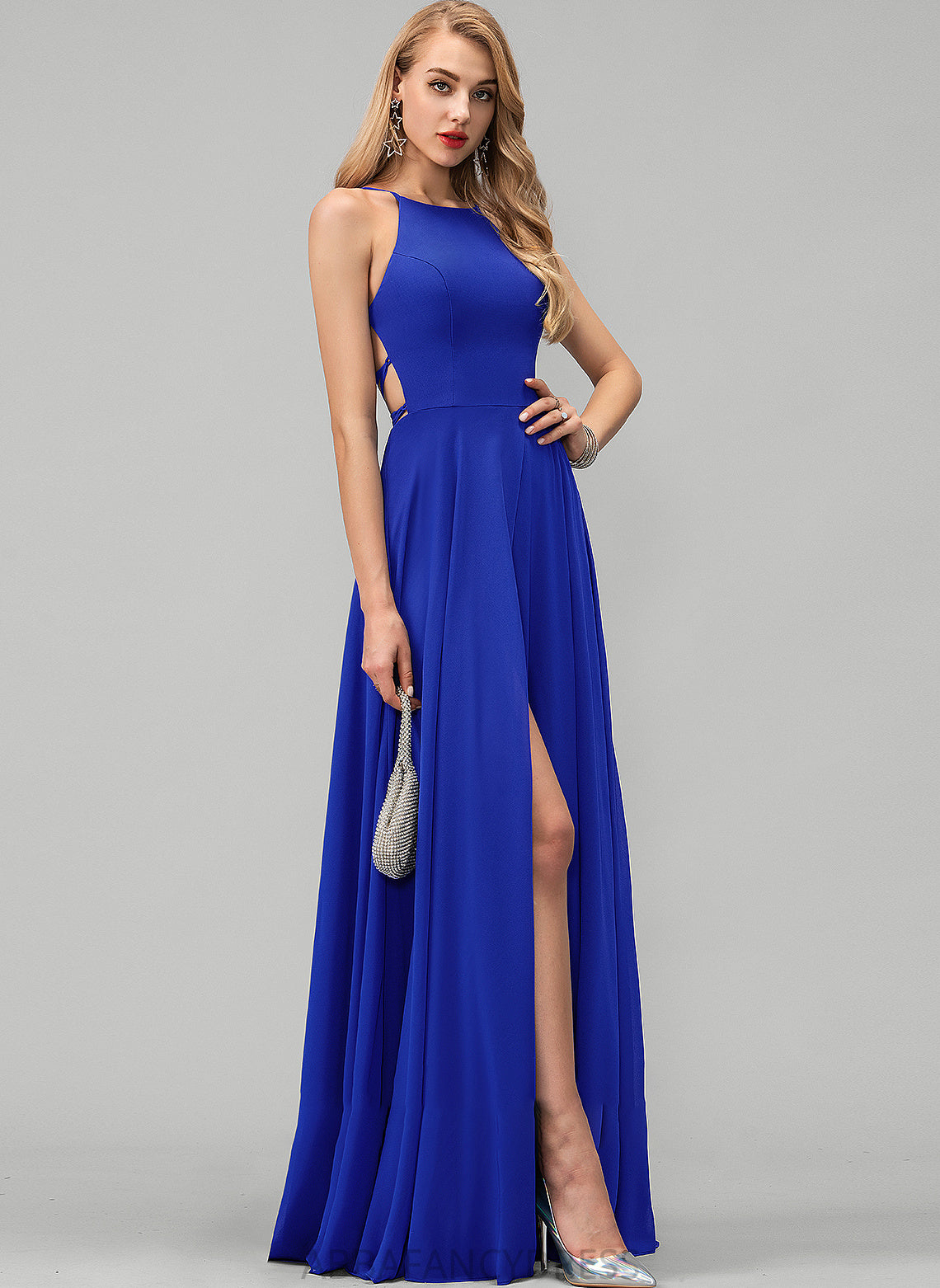 Barbara Prom Dresses Split Scoop Chiffon Neck With A-Line Floor-Length Front