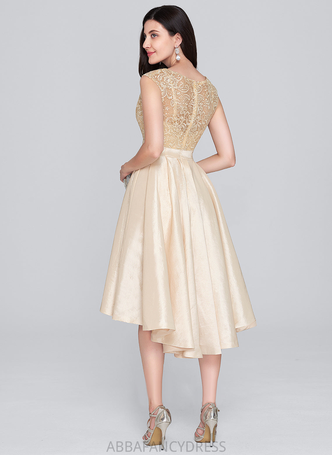 Asymmetrical Lace Tiffany Dress With Homecoming Dresses Neck A-Line Scoop Taffeta Homecoming