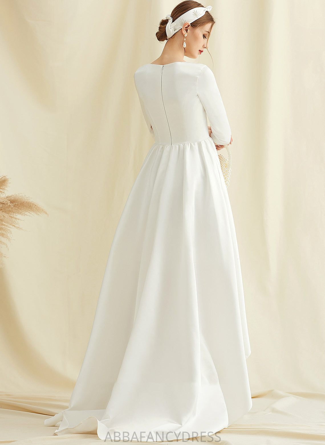 A-Line Pockets With Dress Wedding Asymmetrical Wedding Dresses Scoop Satin Neck Elvira