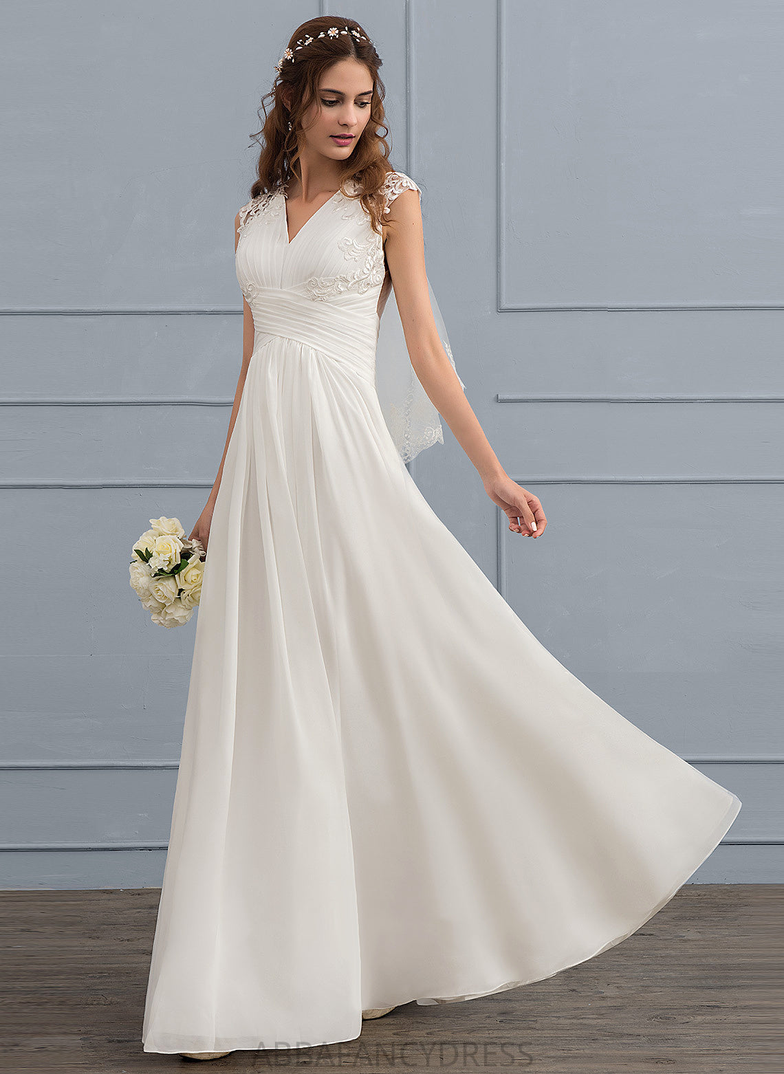 Sweetheart Nadine Wedding Dresses With A-Line Wedding Ruffle Chiffon Floor-Length Lace Dress