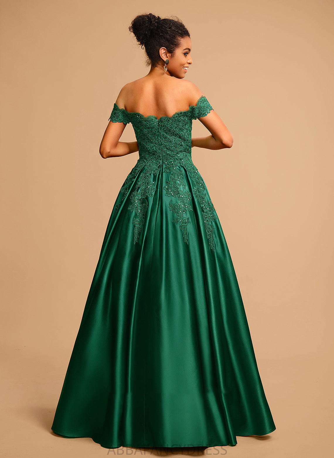 Prom Dresses Floor-Length Satin Off-the-Shoulder Ball-Gown/Princess With Kamryn Sequins