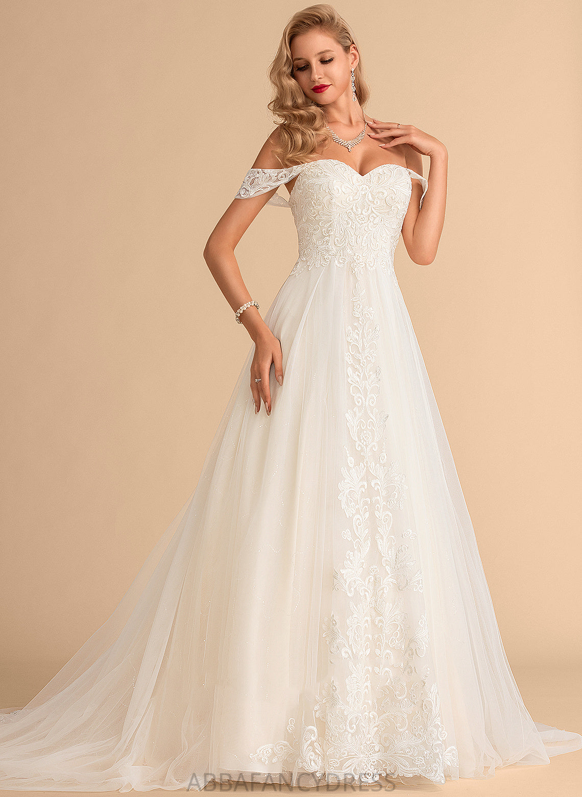 Wedding Wedding Dresses Tulle Dress Train Sequins With Lace Ball-Gown/Princess Court Off-the-Shoulder Brisa