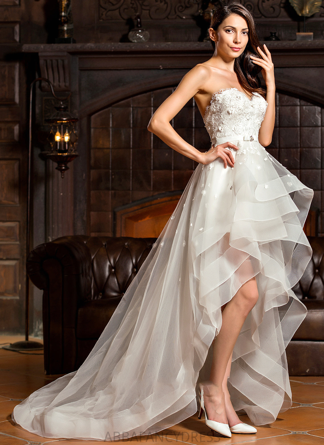 Wedding Dresses Denisse Tulle Sweetheart Asymmetrical Bow(s) With Wedding A-Line Beading Dress