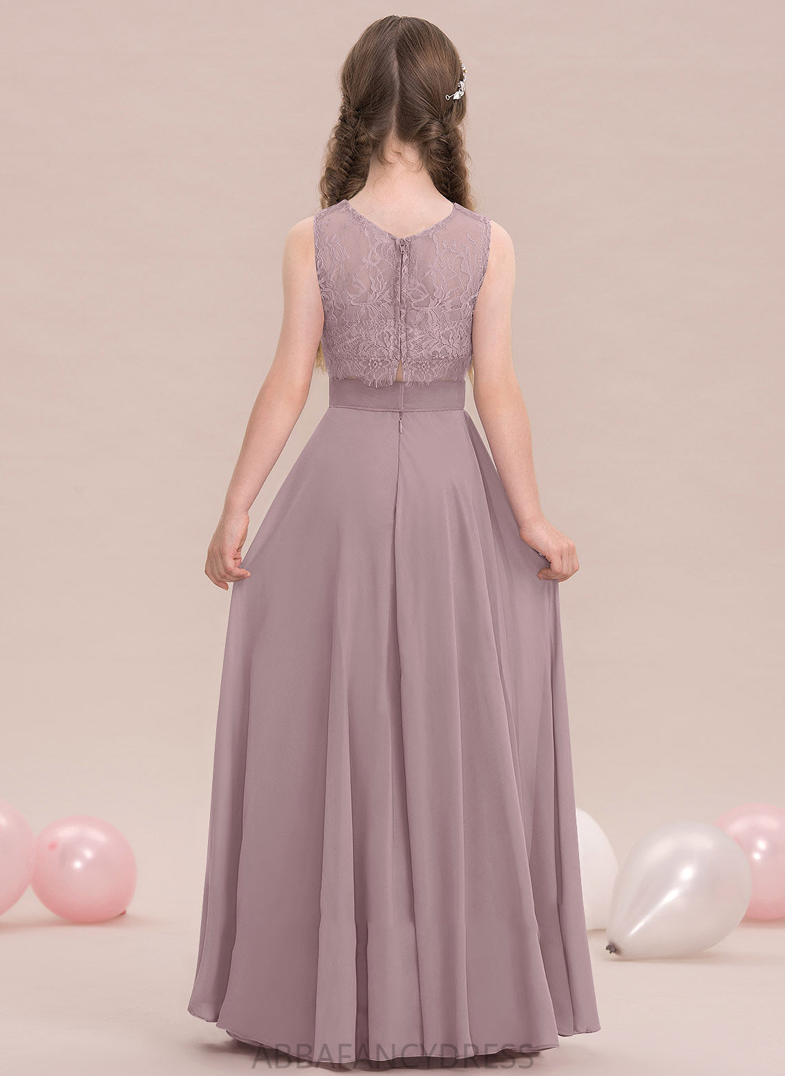 A-Line Juliana Scoop Chiffon Floor-Length Junior Bridesmaid Dresses Neck