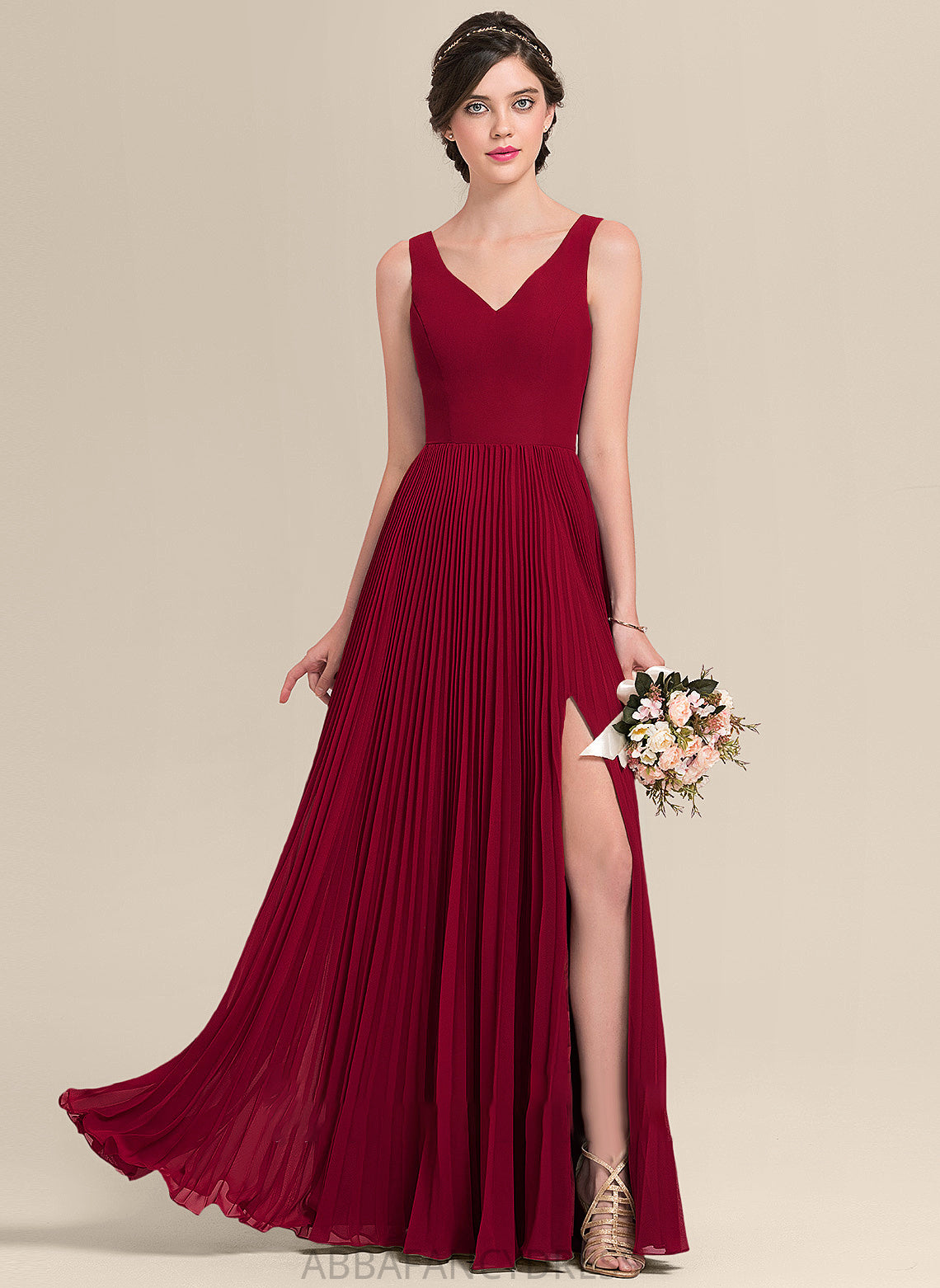 Fabric Silhouette Length A-Line Floor-Length SplitFront Embellishment Neckline Pleated V-neck Shiloh Sheath/Column