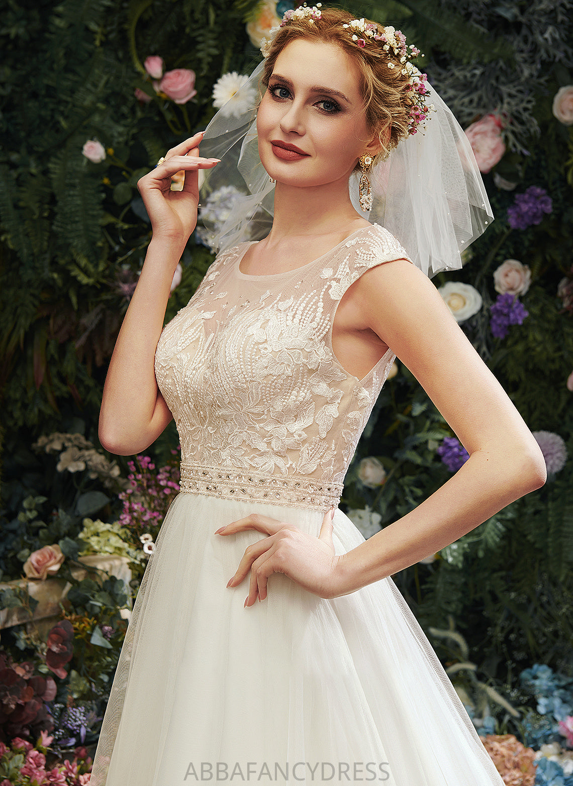 Denisse Dress With Illusion Wedding Dresses Train Lace Beading Court A-Line Sequins Wedding