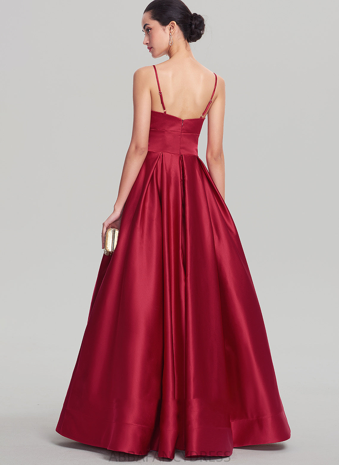 Floor-Length Ball-Gown/Princess Prom Dresses Jaiden Satin V-neck