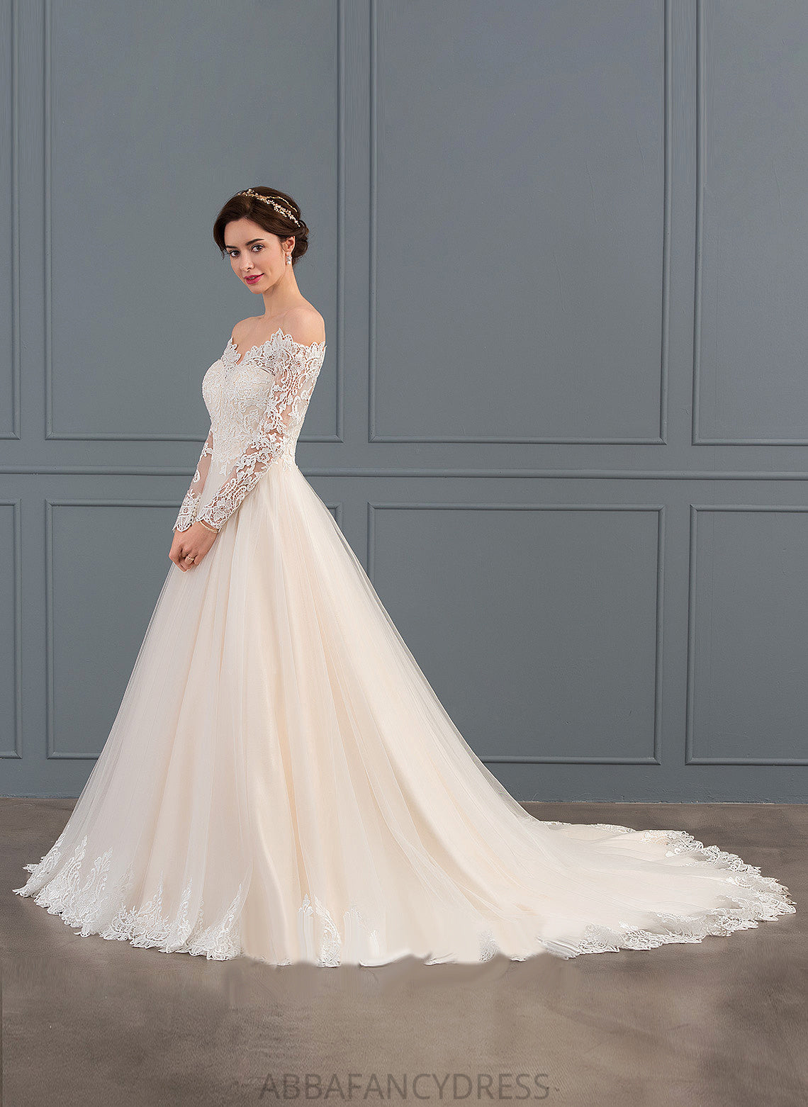 Wedding Dresses Dress Off-the-Shoulder Chapel Kaitlynn Tulle Lace Ball-Gown/Princess Wedding Train