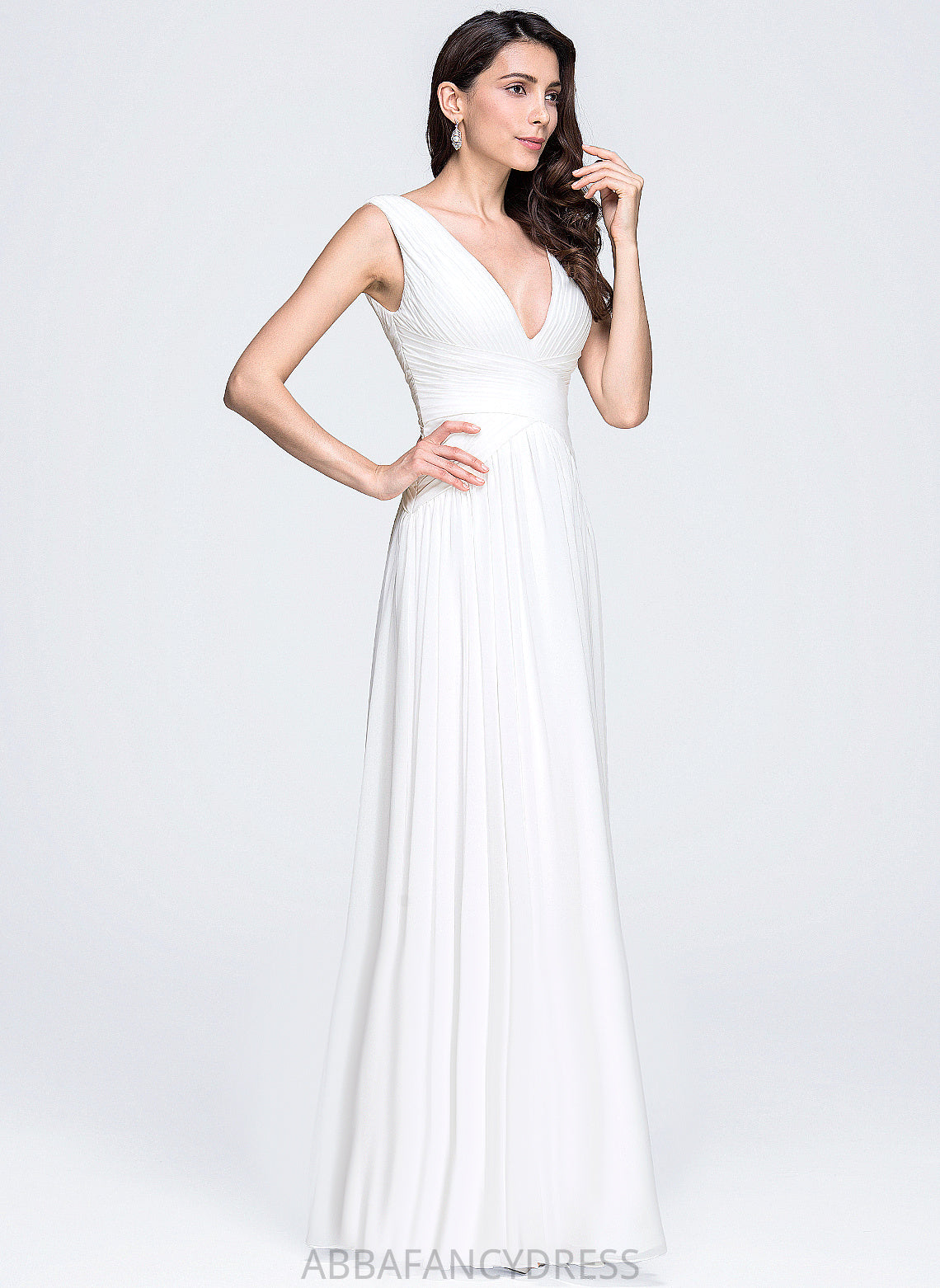 With A-Line V-neck Floor-Length Noelle Dress Wedding Pleated Chiffon Wedding Dresses