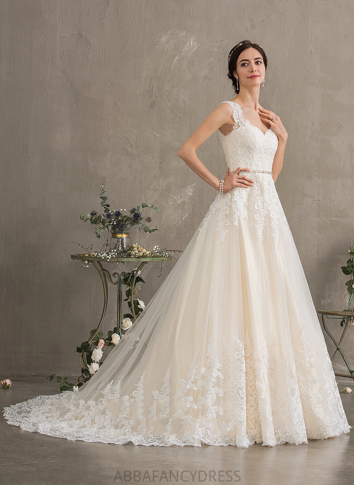 Ashlyn Sweetheart Ball-Gown/Princess Lace Beading Court With Tulle Wedding Dress Train Sequins Wedding Dresses