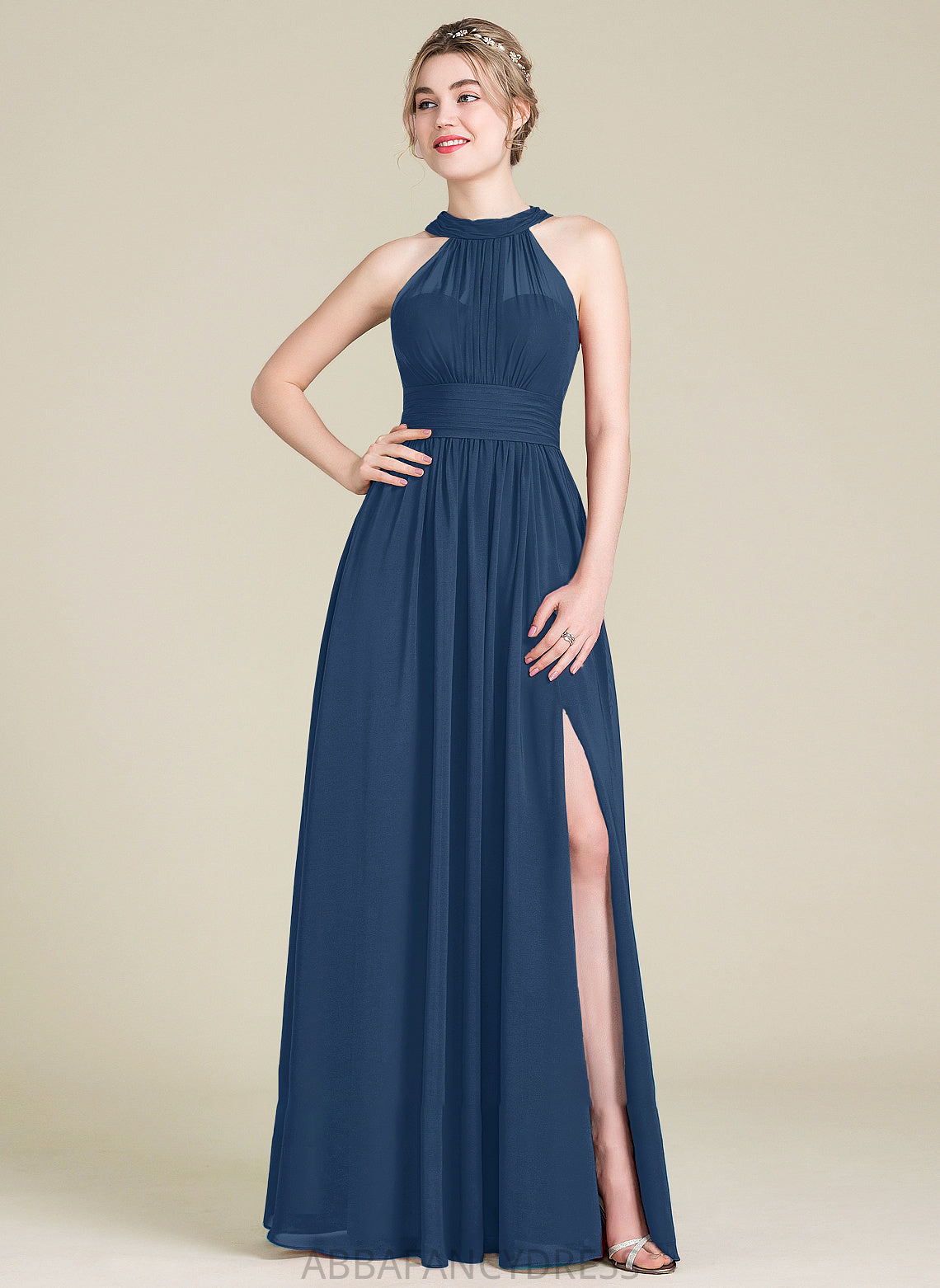 Fabric Floor-Length Embellishment A-Line Neckline Length SplitFront Ruffle Silhouette ScoopNeck Bow(s) Kristin