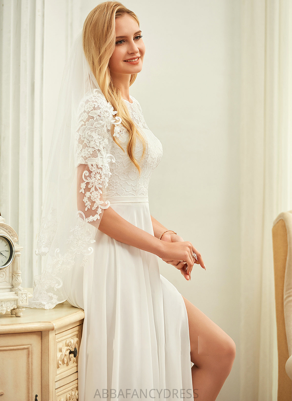 A-Line Neck Floor-Length Chiffon Lace Scoop Lynn Wedding Wedding Dresses Dress