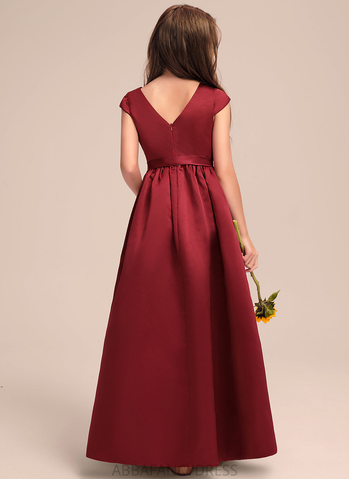 Pockets With A-Line Satin Junior Bridesmaid Dresses Scoop Floor-Length Cierra Bow(s) Neck