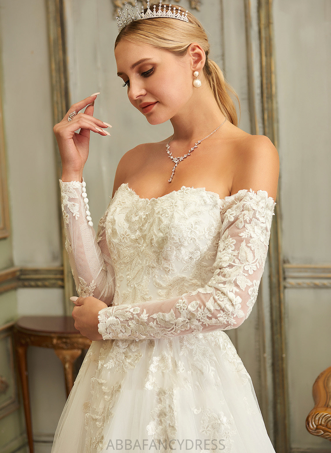 Train Ball-Gown/Princess Sweep Wedding Dresses Off-the-Shoulder Wedding Dress Lace Kathryn Lace With Tulle