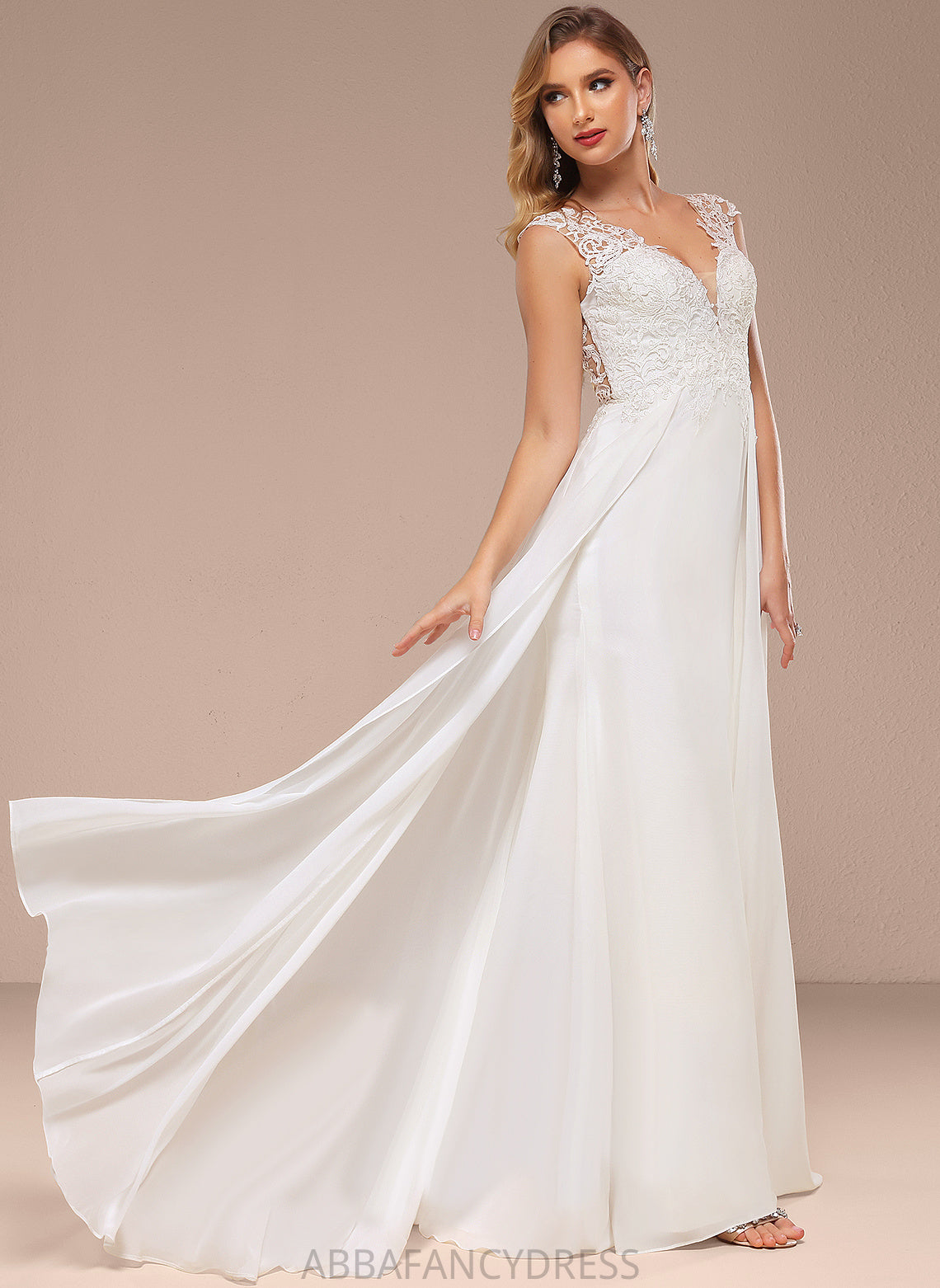 Wedding Dresses V-neck Lace Dress Kenley Chiffon A-Line Wedding Sweep Train