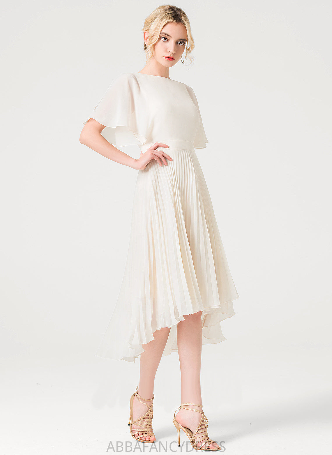 Wedding Dresses Pleated Scoop Chiffon Dress A-Line With Jaiden Asymmetrical Wedding