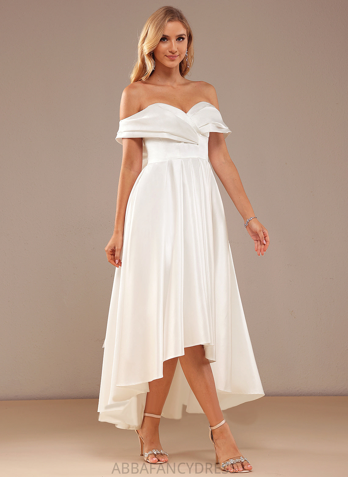 Satin Asymmetrical A-Line Ryan Dress With Off-the-Shoulder Wedding Pockets Wedding Dresses