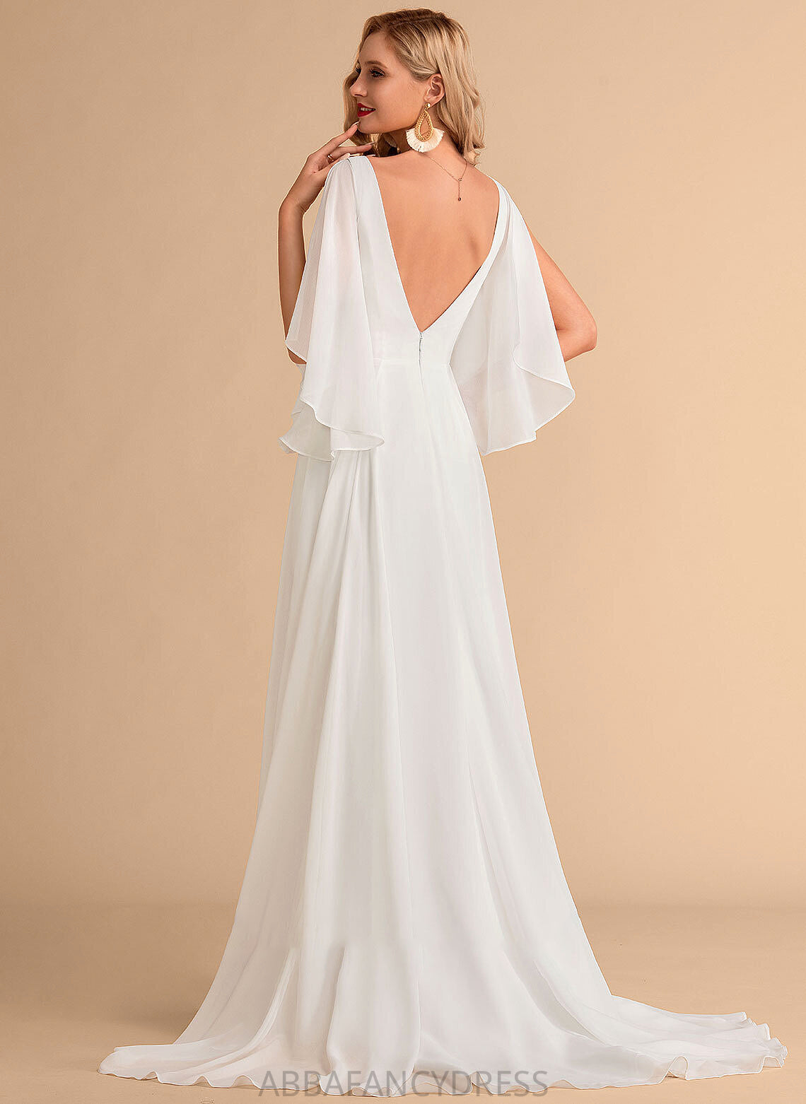 V-neck Wedding Dresses Dress Haven Wedding Chiffon Train A-Line Sweep