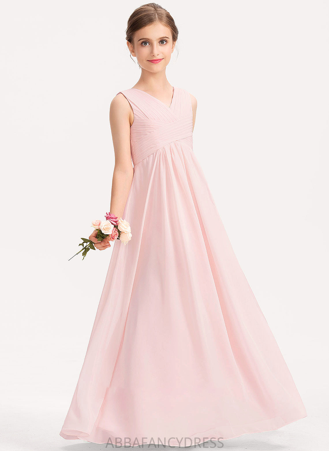 V-neck Carly Ruffle Chiffon Floor-Length With Junior Bridesmaid Dresses A-Line