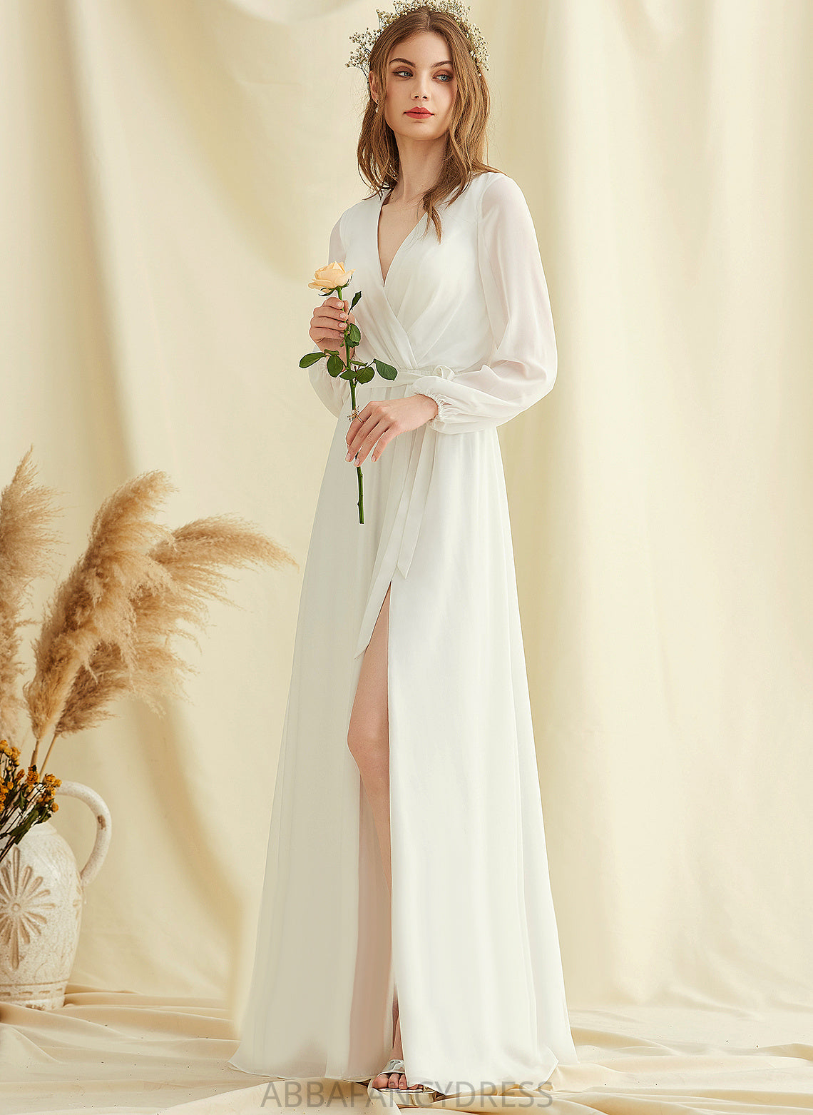 Wedding Dresses Floor-Length A-Line Chiffon Dress V-neck Camryn Wedding