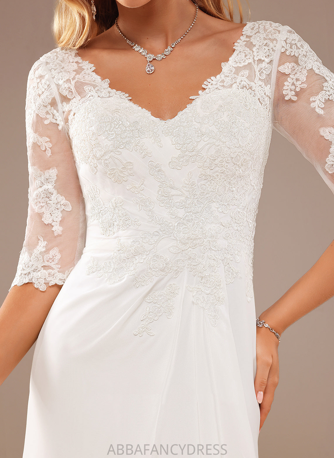 V-neck Wedding Lace Armani With Lace Ruffle Dress Asymmetrical A-Line Wedding Dresses Chiffon