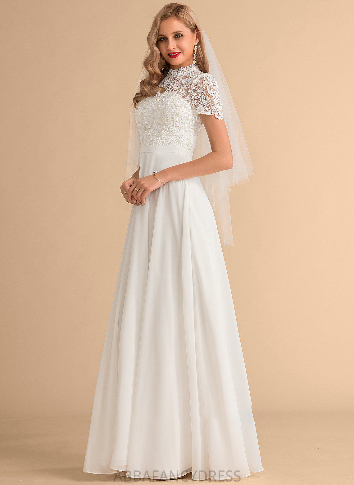 Neck Dress Chiffon Floor-Length A-Line Wedding Dresses Wedding High Lace Kendall