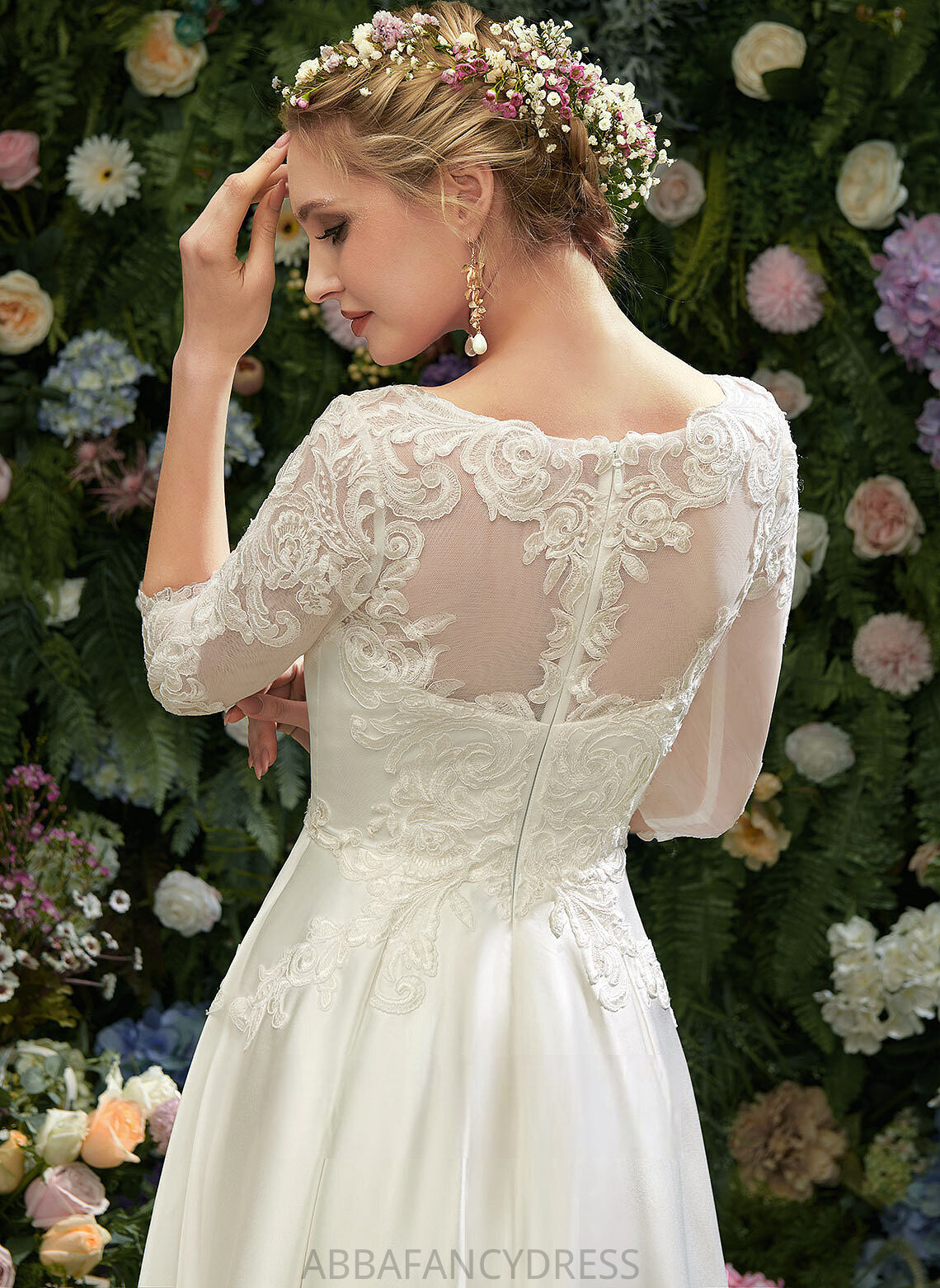 Tea-Length Nina Illusion Wedding Dresses Dress Lace With A-Line Wedding Satin