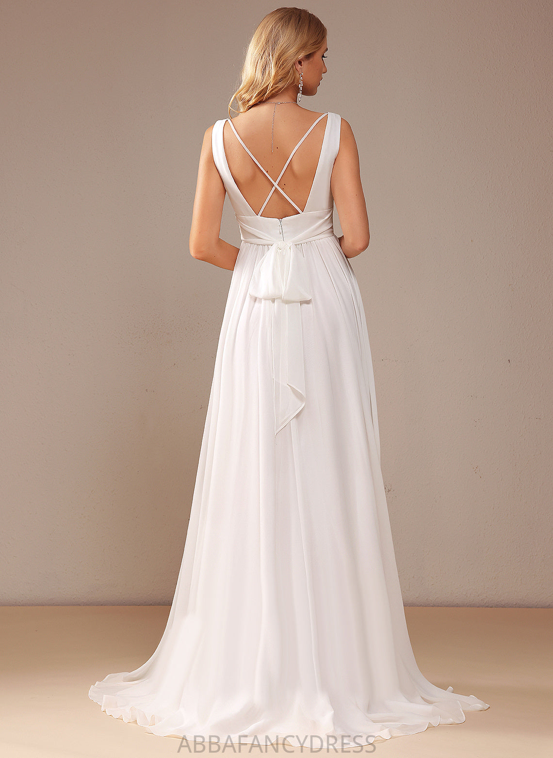 Split A-Line Wedding Sweep With Train Chiffon Front V-neck Perla Wedding Dresses Dress