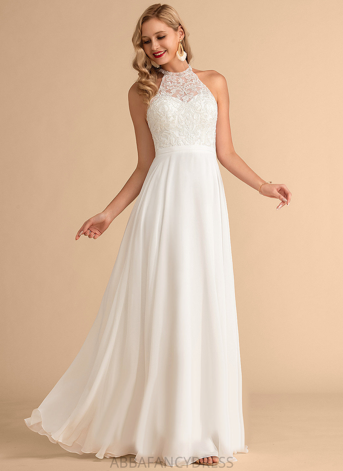 Neck Wedding Floor-Length A-Line Wedding Dresses Chiffon High Dress Gwendoline Lace