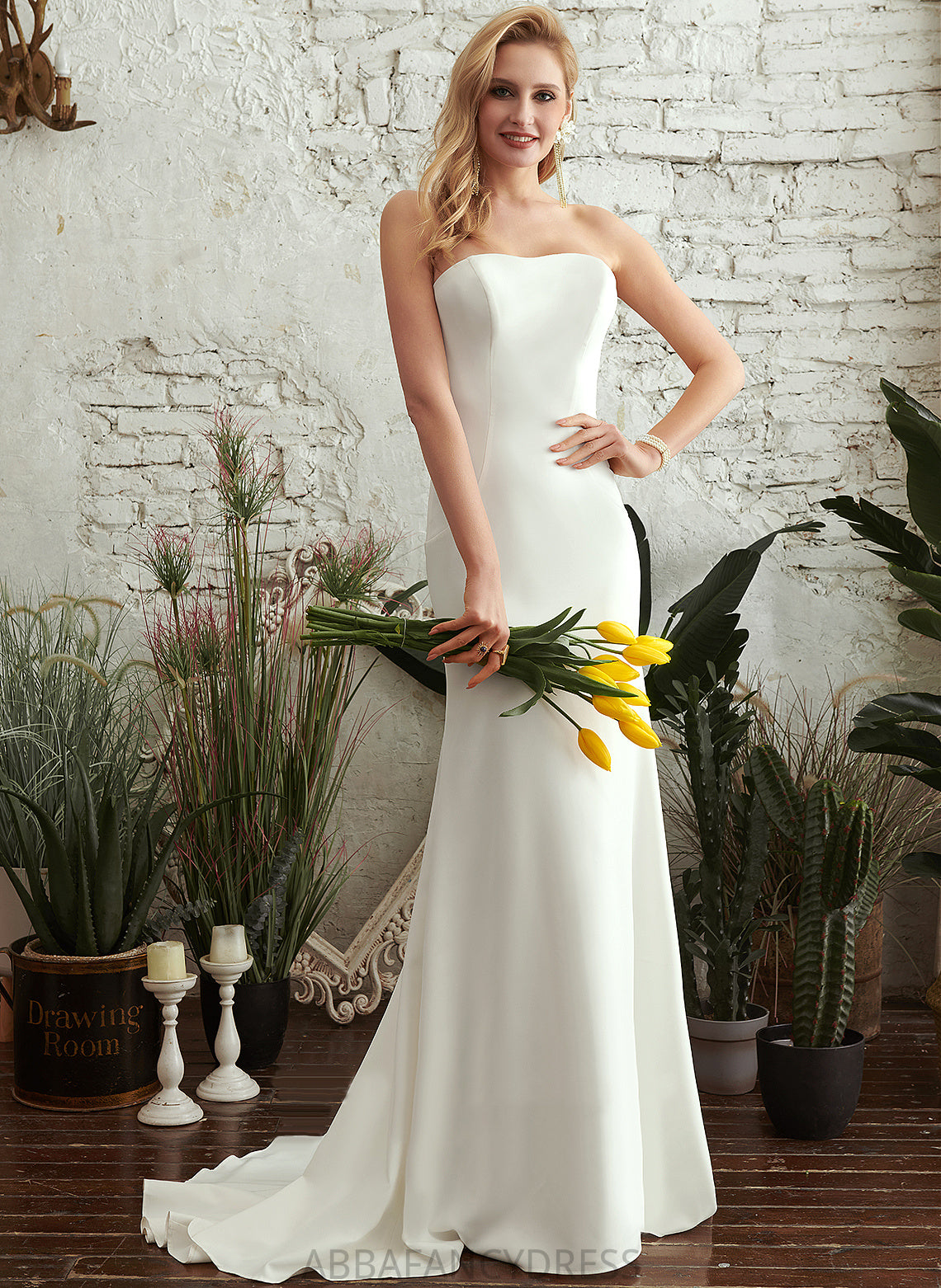 Train Stretch Wedding Dresses Trumpet/Mermaid Wedding Crepe Willa Dress Straight Sweep