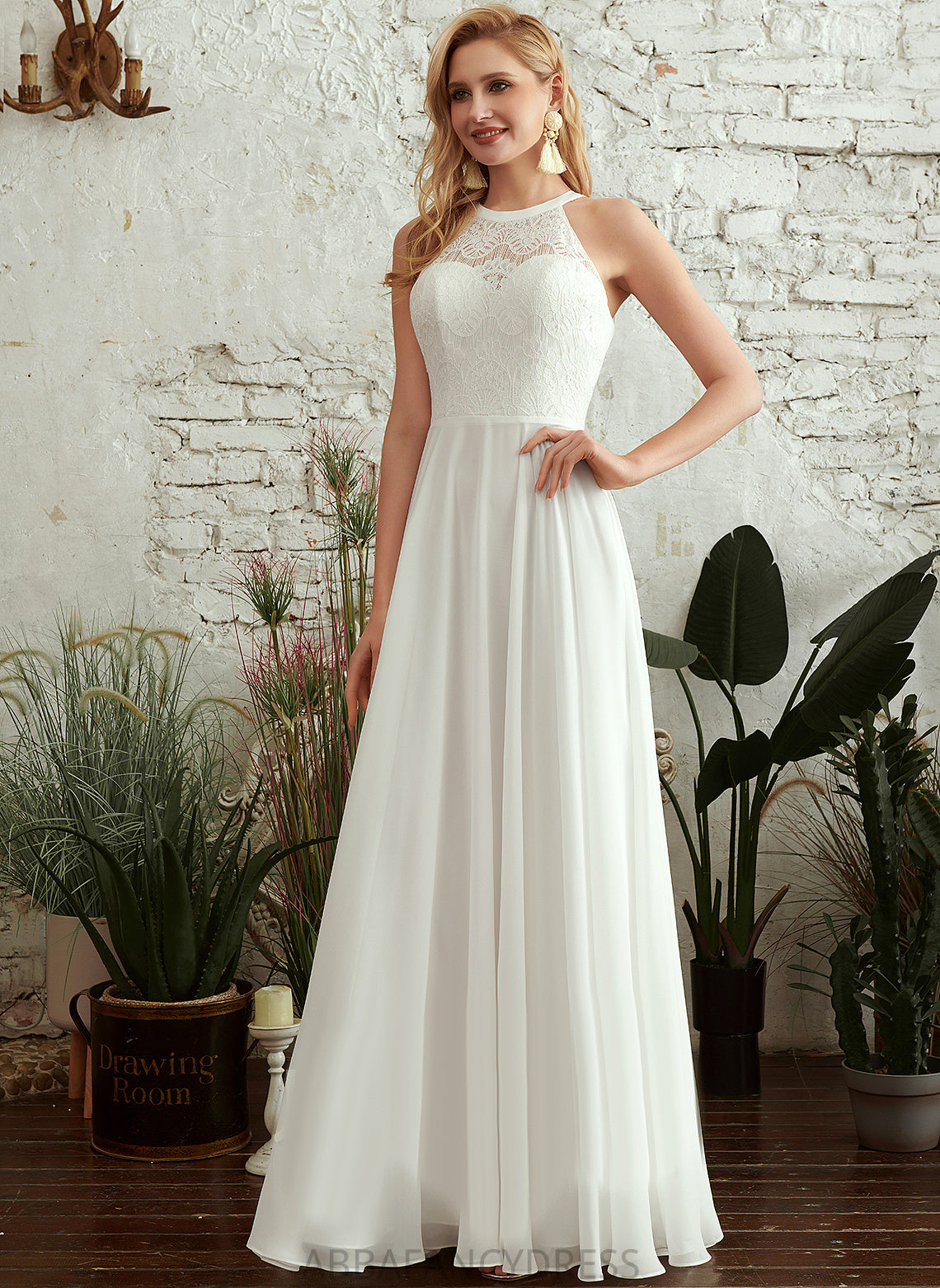 Lace Scoop Floor-Length Wedding Polly Chiffon Dress Wedding Dresses A-Line