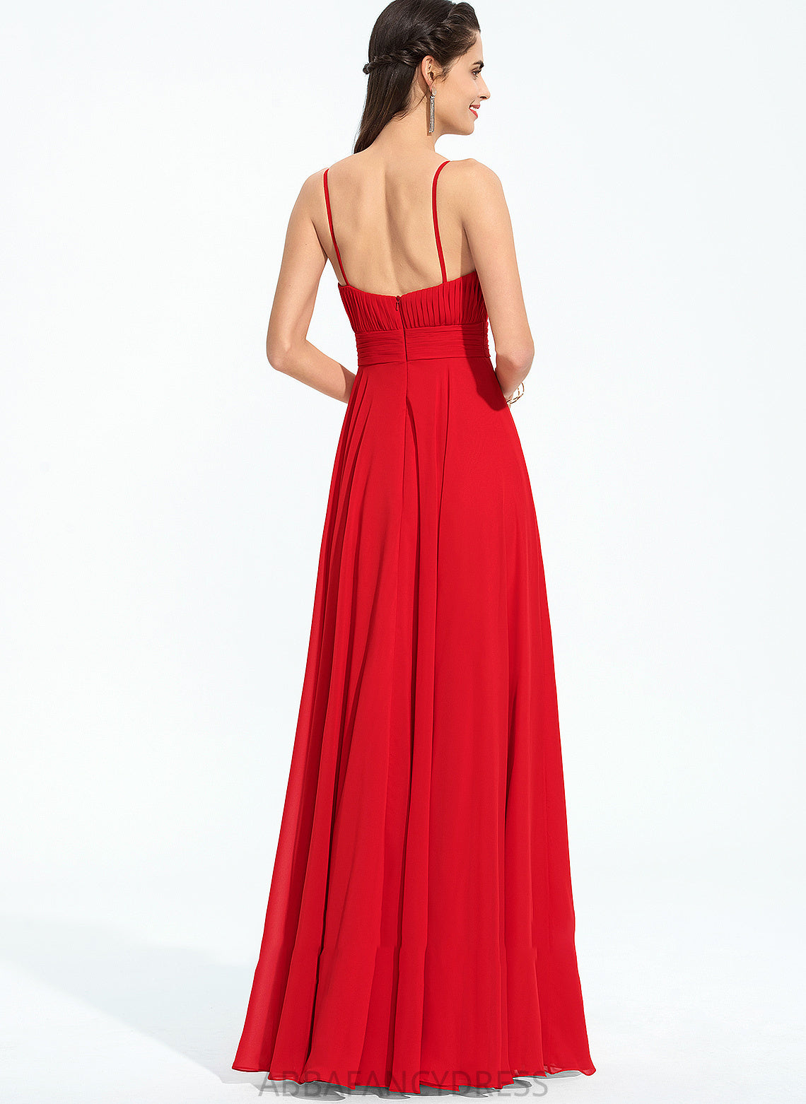 Kaelyn Floor-Length Chiffon Front A-Line Split Ruffle V-neck Prom Dresses With