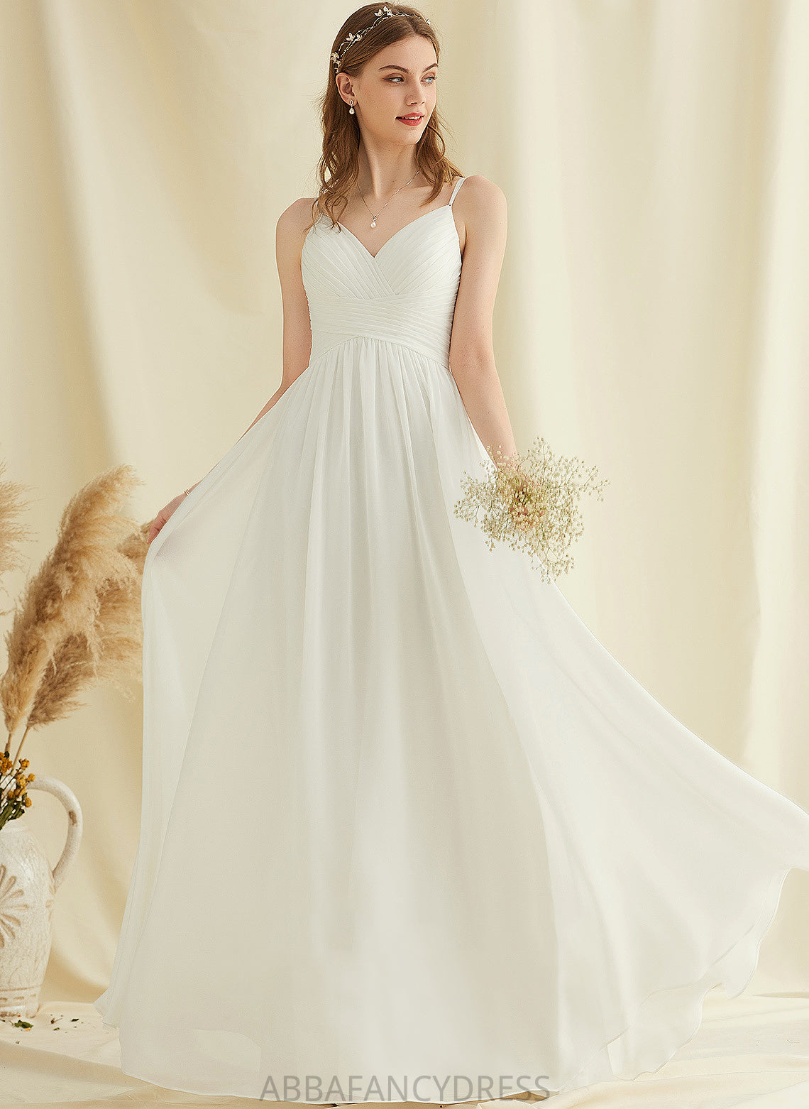 Madalyn Floor-Length Wedding A-Line Chiffon V-neck Wedding Dresses Dress