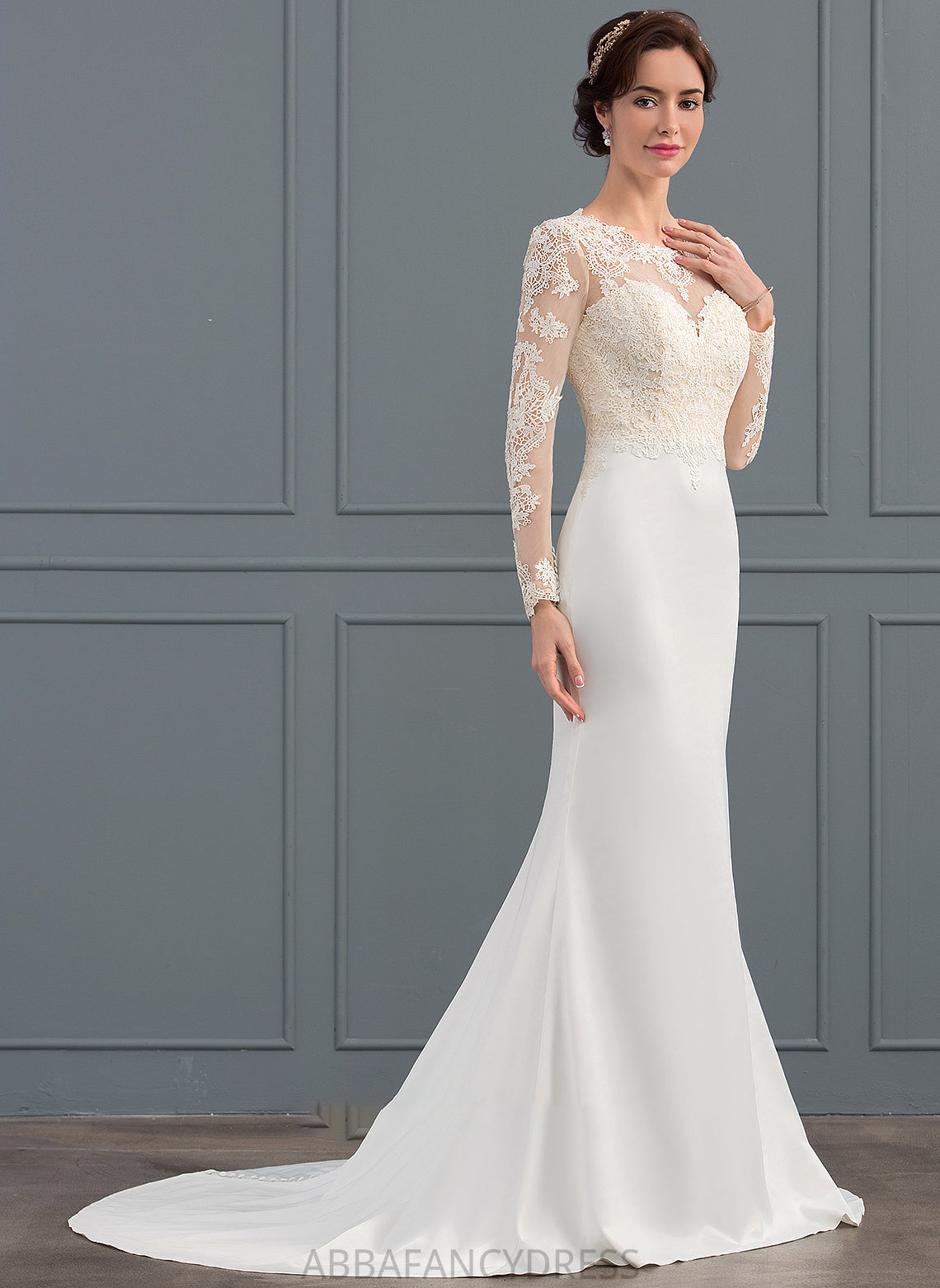 Dress Stretch Sweep Wedding Dresses Illusion Wedding Crepe Lauren Train Trumpet/Mermaid