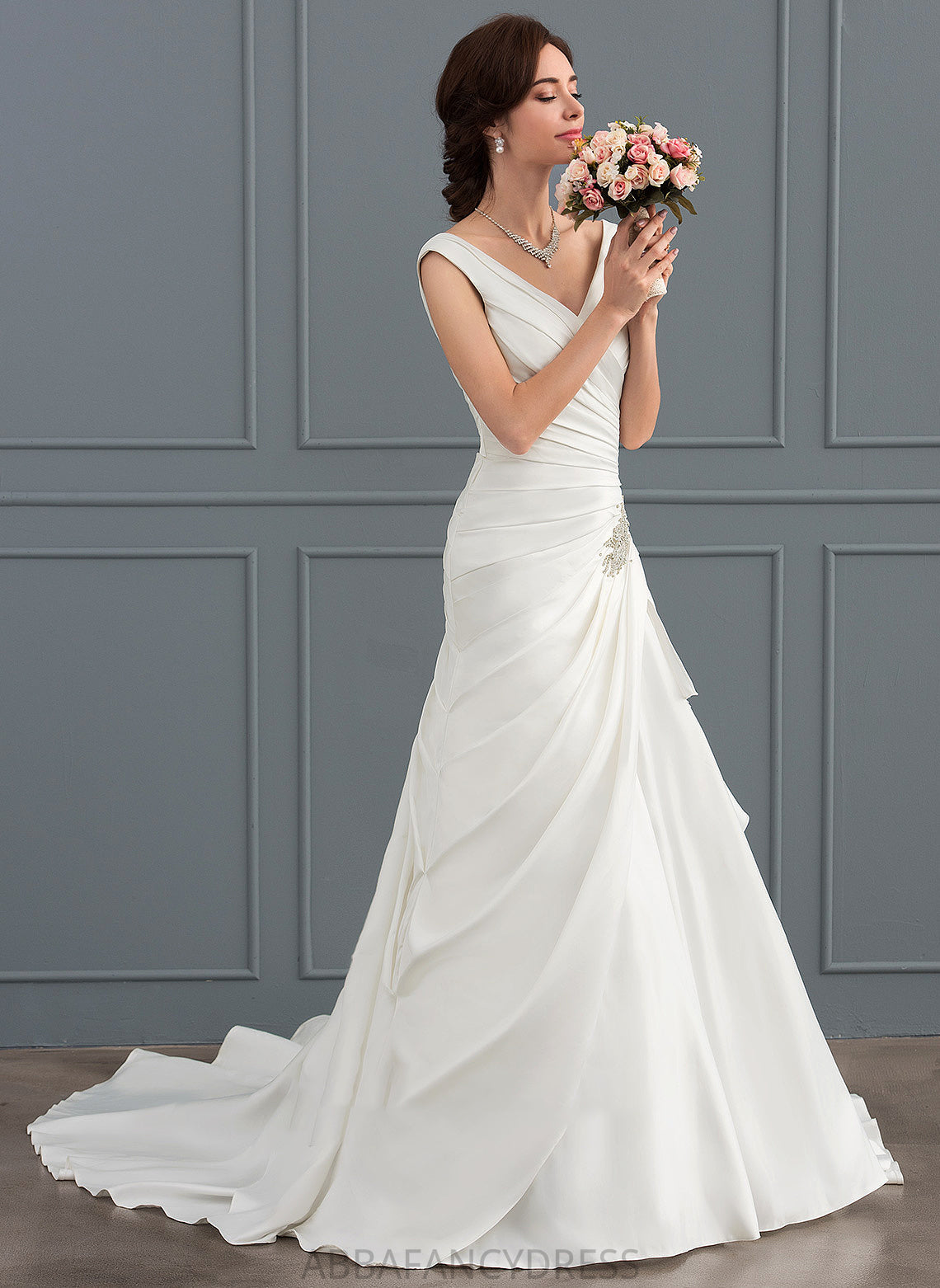 Wedding Dresses Court Dress Jaidyn With Beading Train Satin V-neck Wedding A-Line