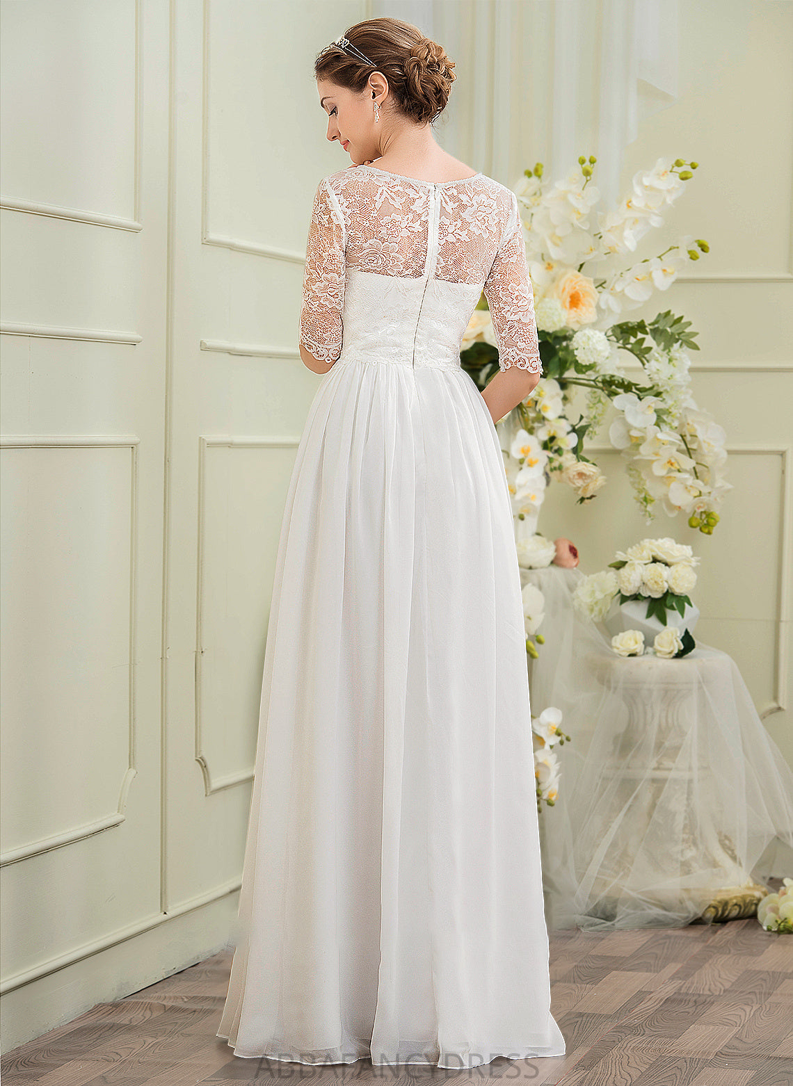 Illusion Dress Floor-Length Chiffon Wedding Dresses A-Line Wedding Elizabeth